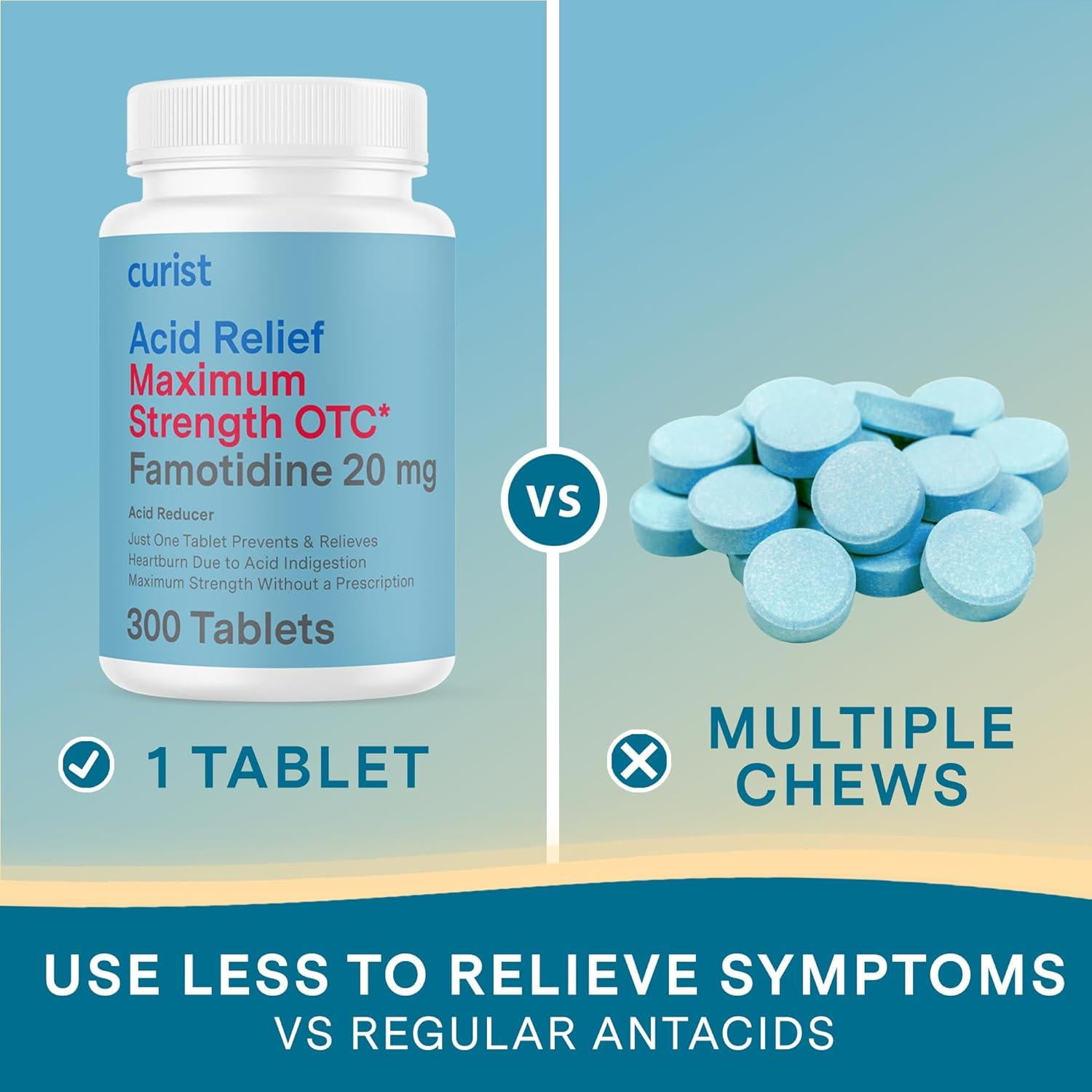 Curist Famotidine 20mg 300 Count Acid Reflux Tablets Maximum Strength Heartburn Relief Pills