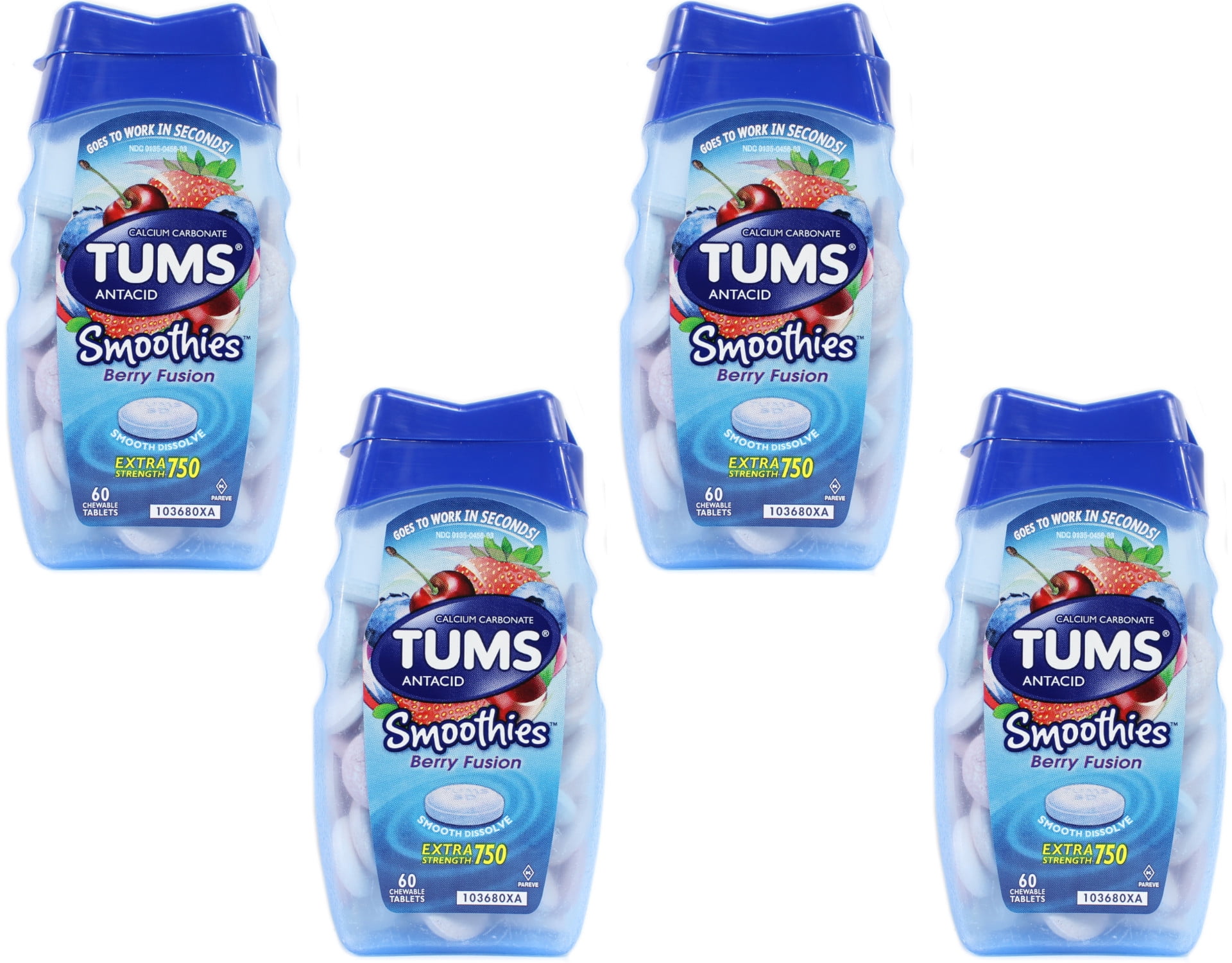 TUMS Smoothies Berry Fusion 60 Tablets Each 4 Pack