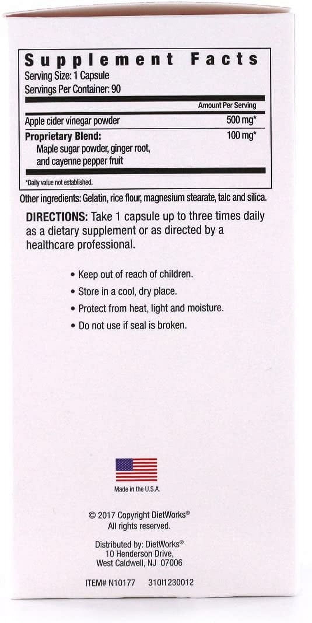 DIETWORKS CIDER TRIM APPLE CIDER VINEGAR CAPSULES - 120 COUNT