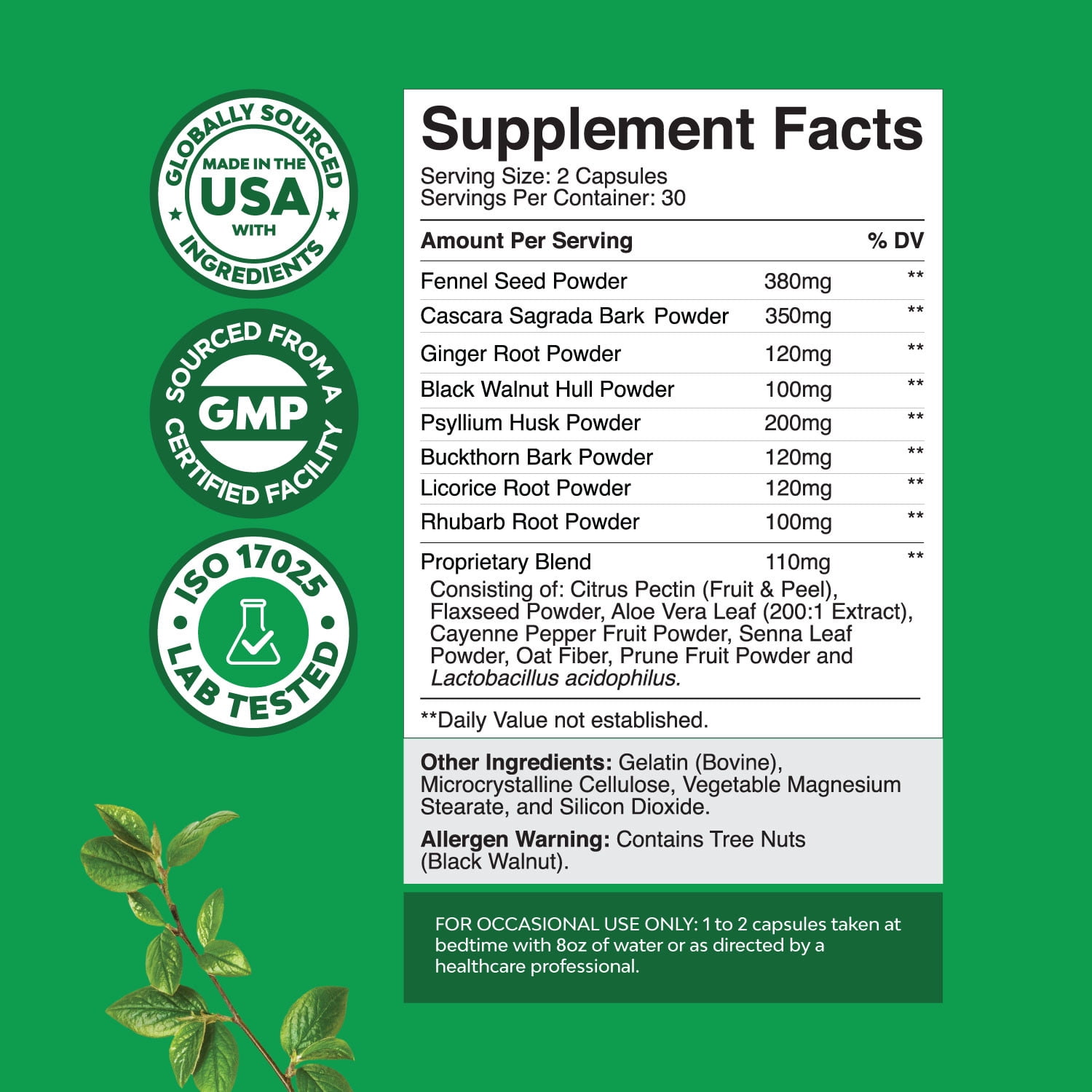 Natures Craft Lactobacillus Acidophilus Probiotic Colon Cleanse Capsules