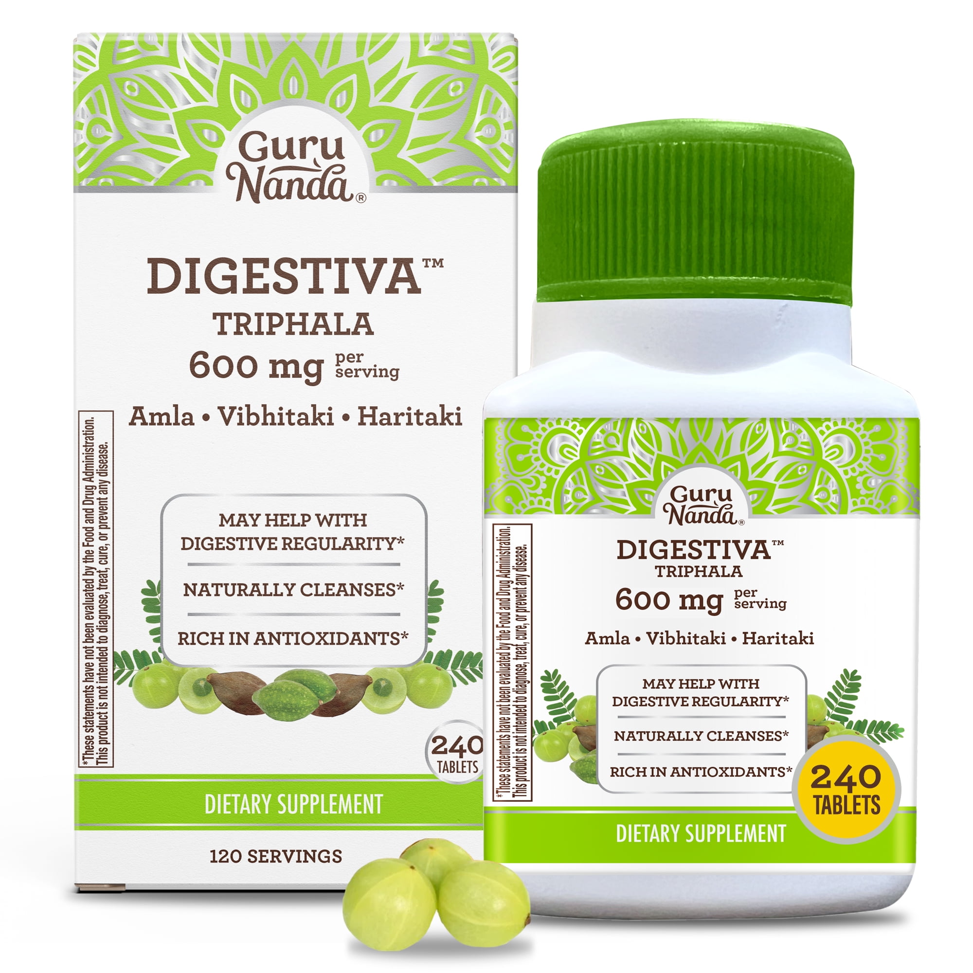 GuruNanda Triphala Digestive Supplement with Amla, Vibhitaki & Haritaki - 500mg