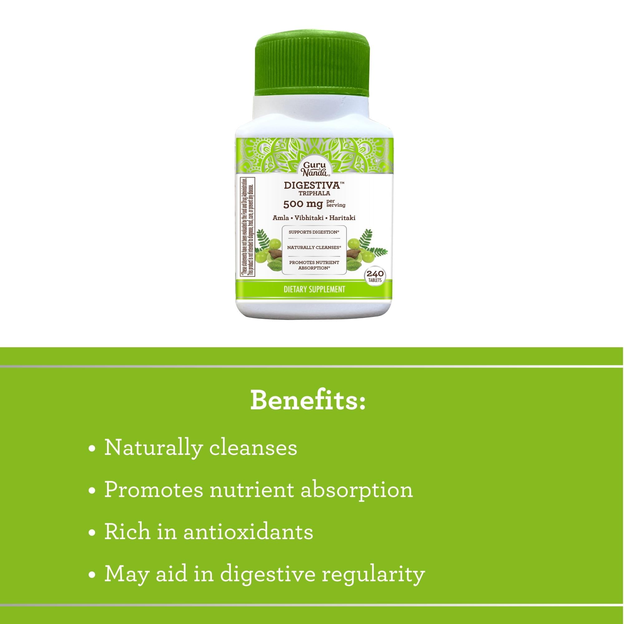 GuruNanda Triphala Digestive Supplement with Amla, Vibhitaki & Haritaki - 500mg