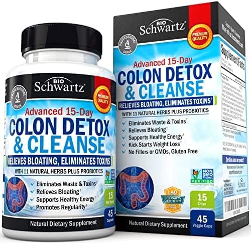 BioSchwartz Colon Cleanser Detox for Weight Loss | Toxin Elimination Supplement | Non-GMO, 45 Caps"