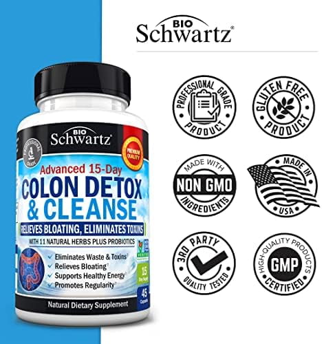 BioSchwartz Colon Cleanser Detox for Weight Loss | Toxin Elimination Supplement | Non-GMO, 45 Caps"