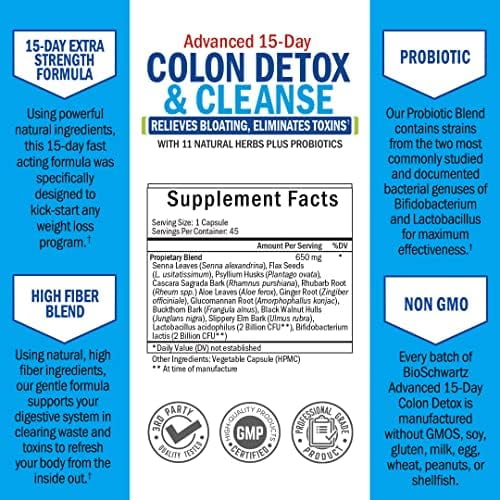 BioSchwartz Colon Cleanser Detox for Weight Loss | Toxin Elimination Supplement | Non-GMO, 45 Caps"
