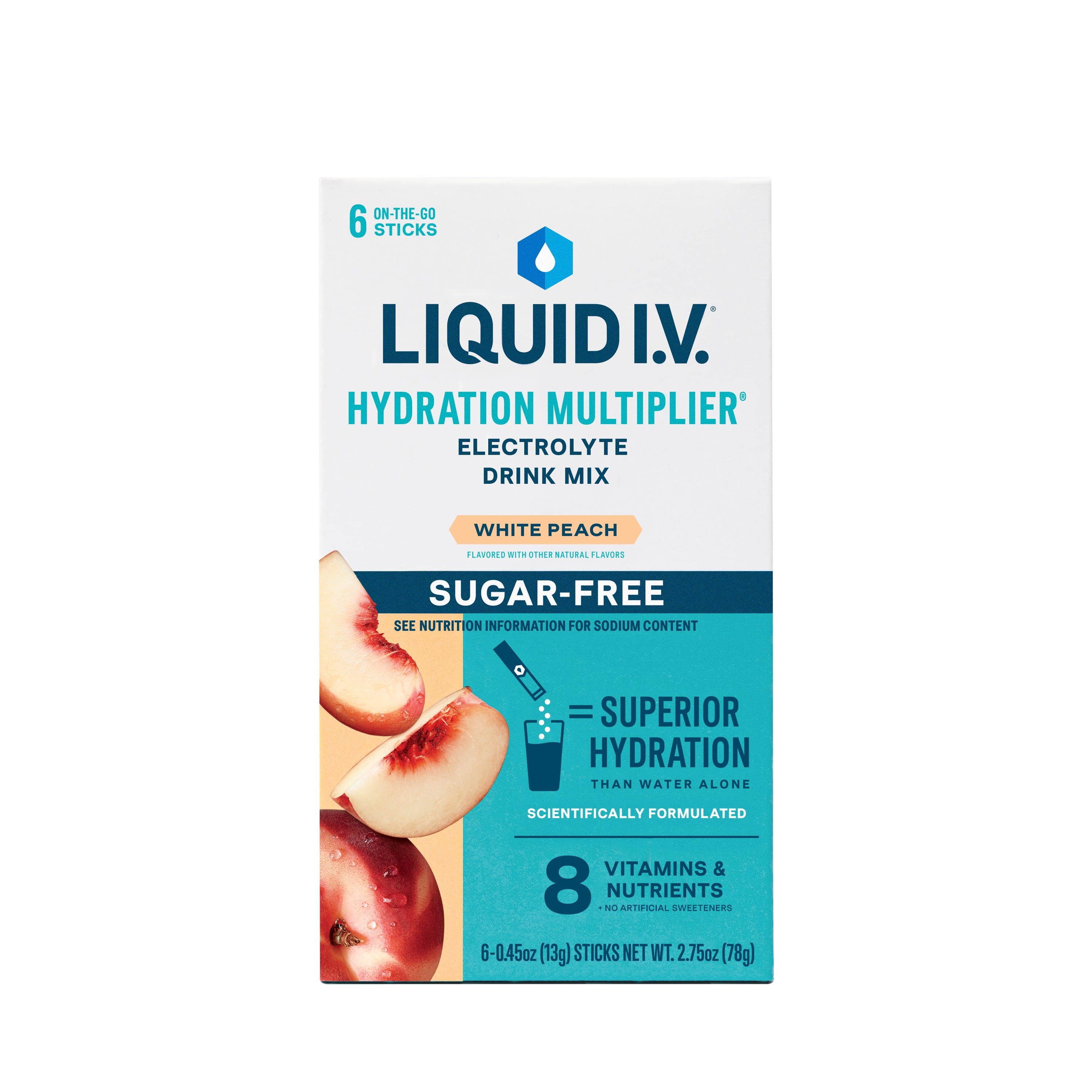 Liquid I.V. White Peach Sugar-Free Hydration Multiplier Powder, 6 Packets