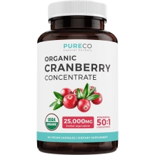 Pure Co Organic Cranberry Pills 500mg (50:1 Concentrate) for Kidney Cleanse & UTI Support - 60 Capsules
