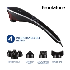 Brookstone Handheld Percussion Massager with 4 Vibration Modes & 5 Heads - Black