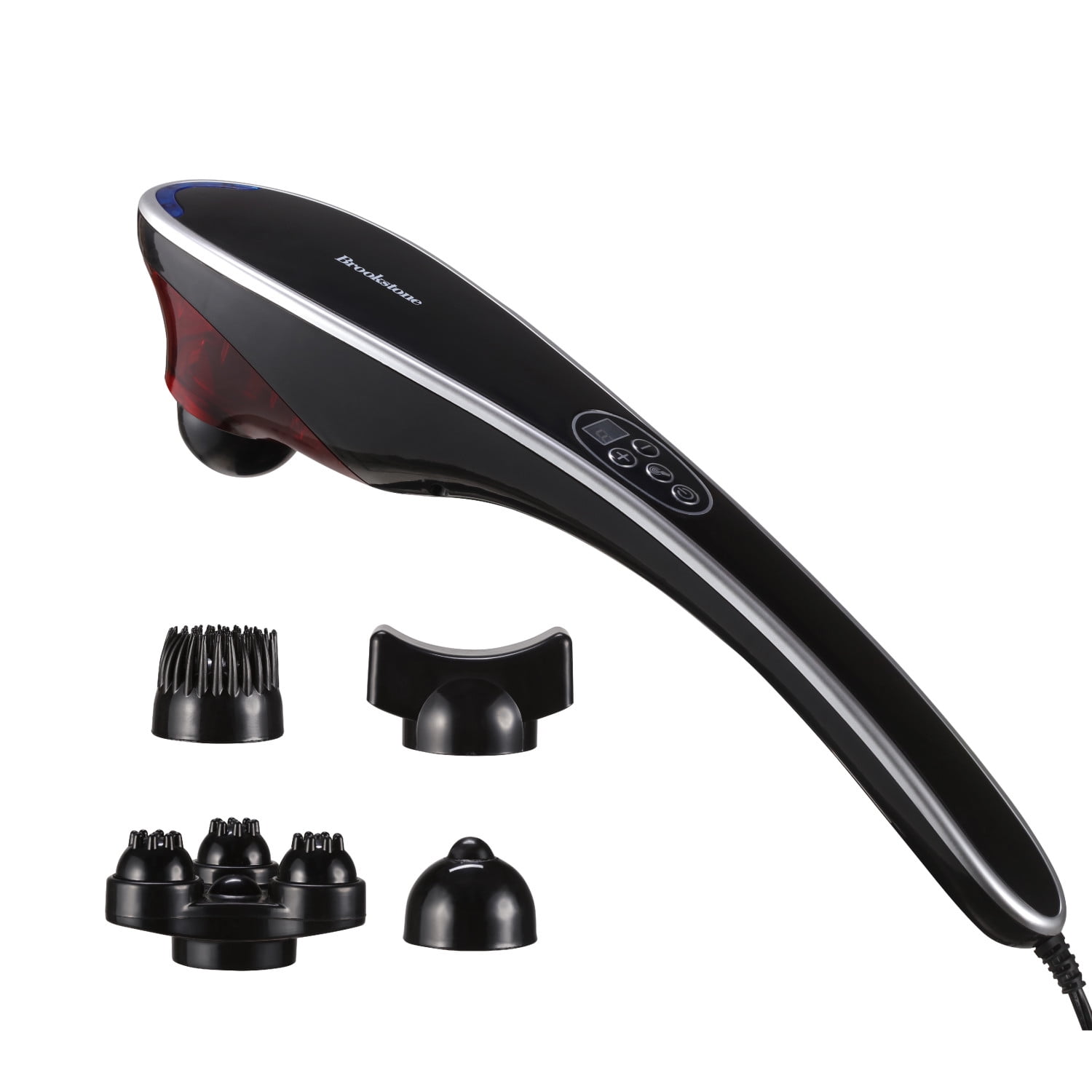 Brookstone Handheld Percussion Massager with 4 Vibration Modes & 5 Heads - Black