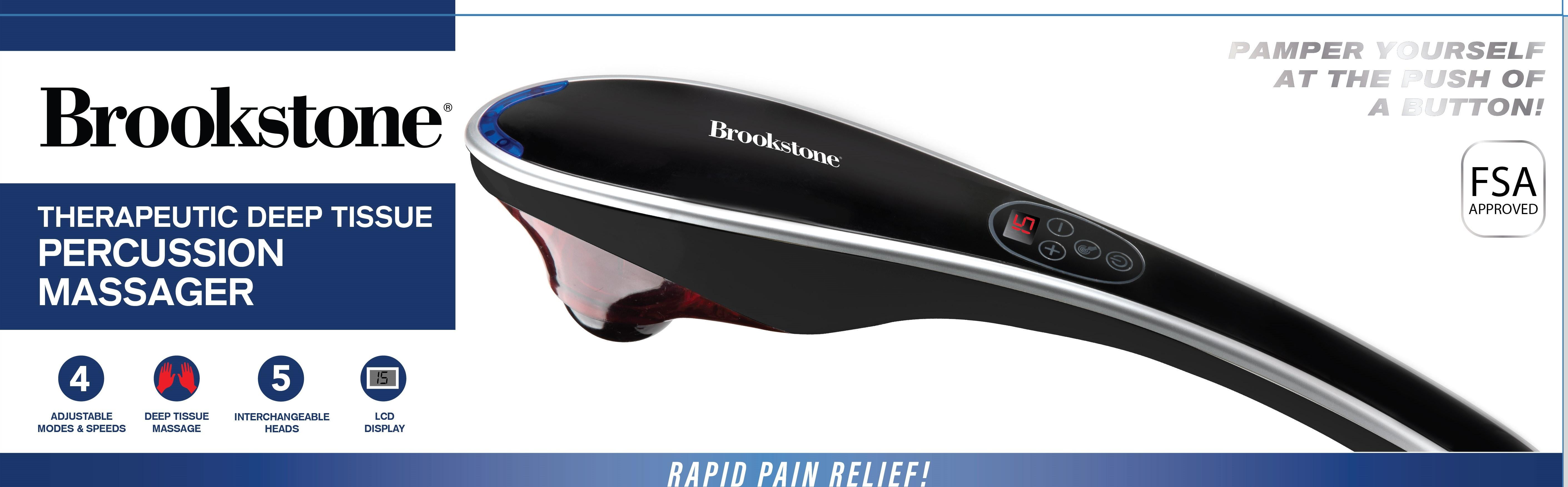 Brookstone Handheld Percussion Massager with 4 Vibration Modes & 5 Heads - Black