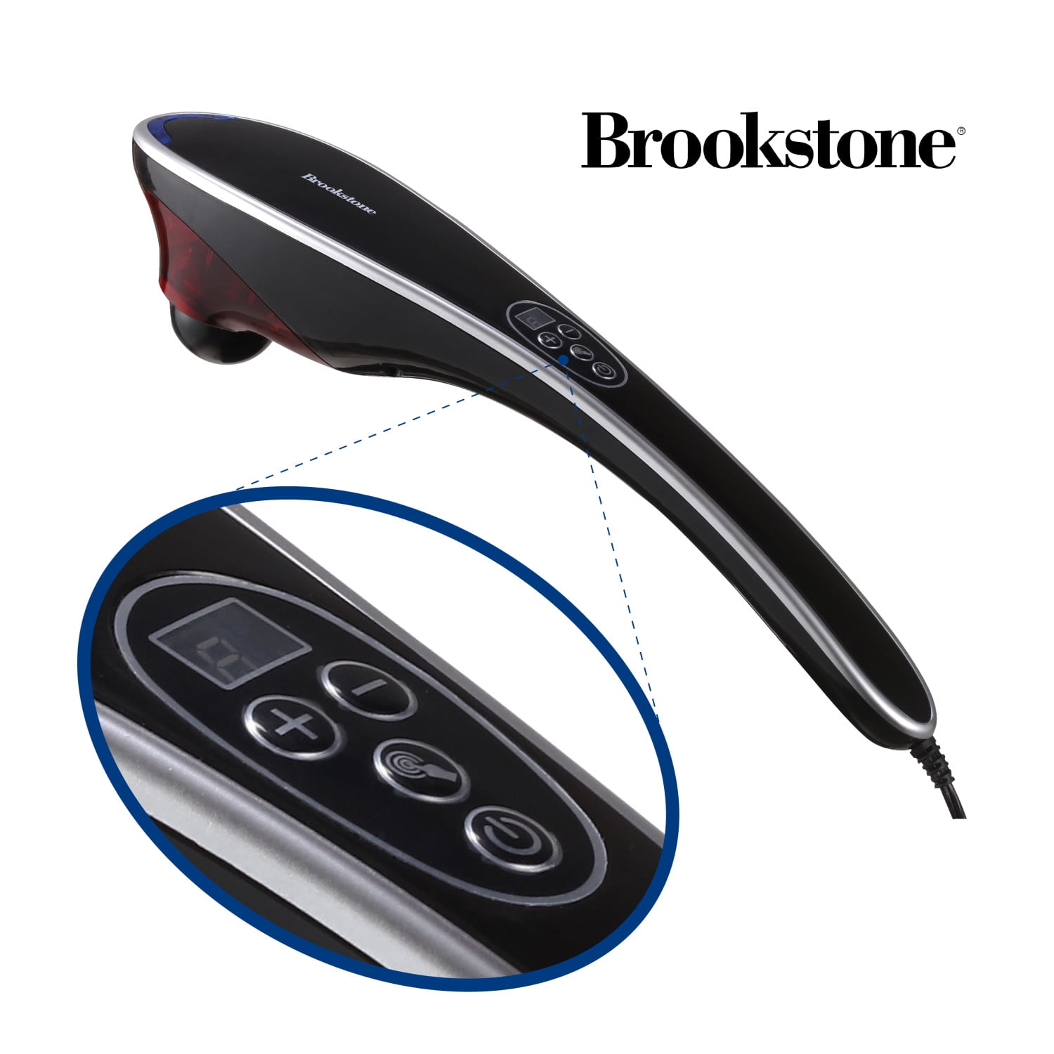 Brookstone Handheld Percussion Massager with 4 Vibration Modes & 5 Heads - Black
