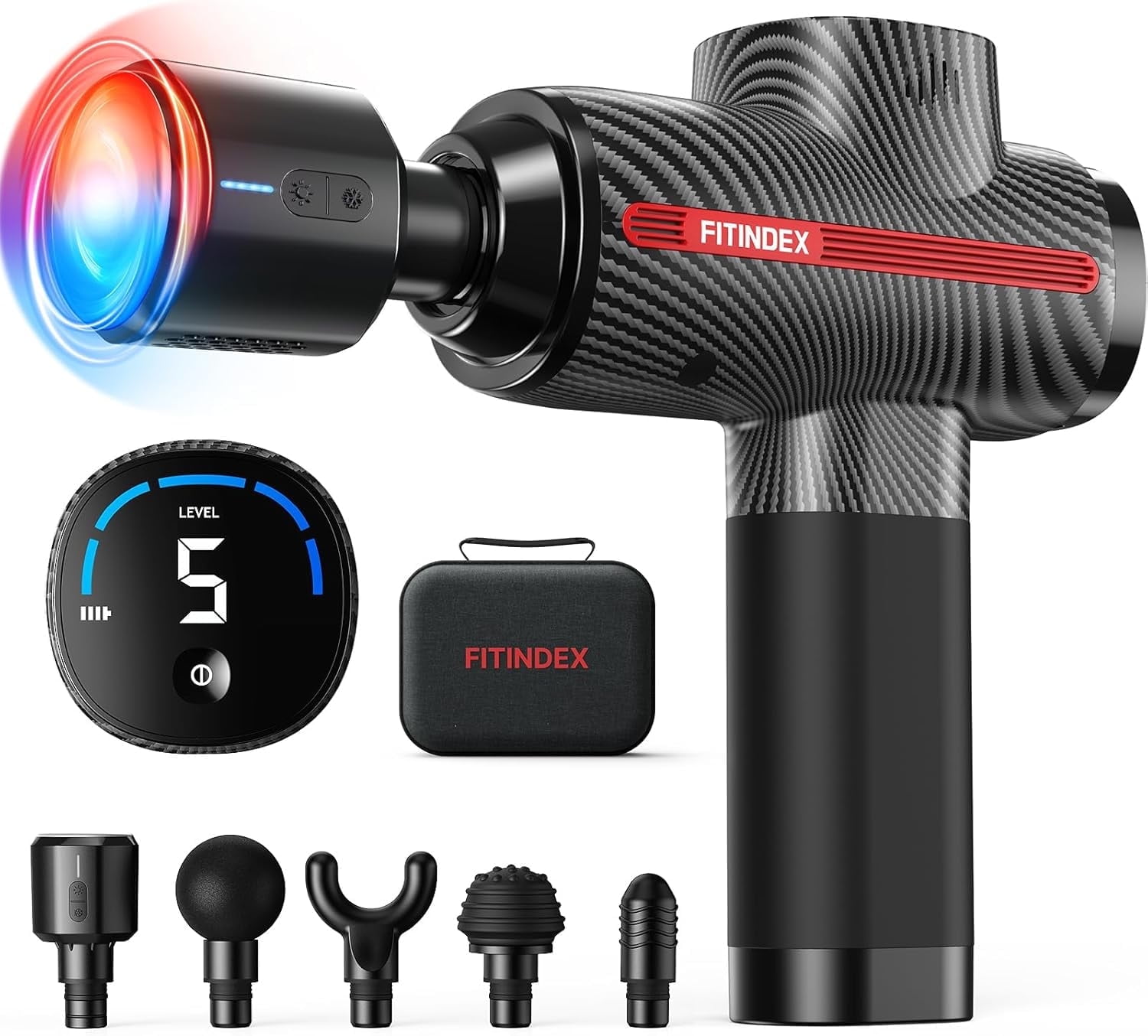 FITINDEX Heat & Cold Massage Gun - Deep Tissue Back Massager for Muscle Pain Relief, LED Display