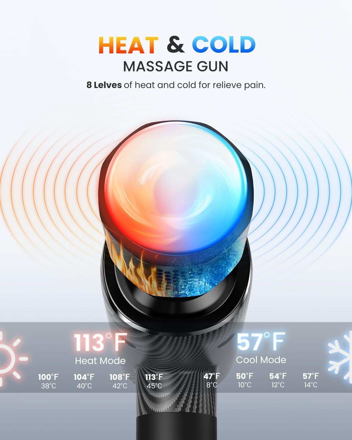 FITINDEX Heat & Cold Massage Gun - Deep Tissue Back Massager for Muscle Pain Relief, LED Display