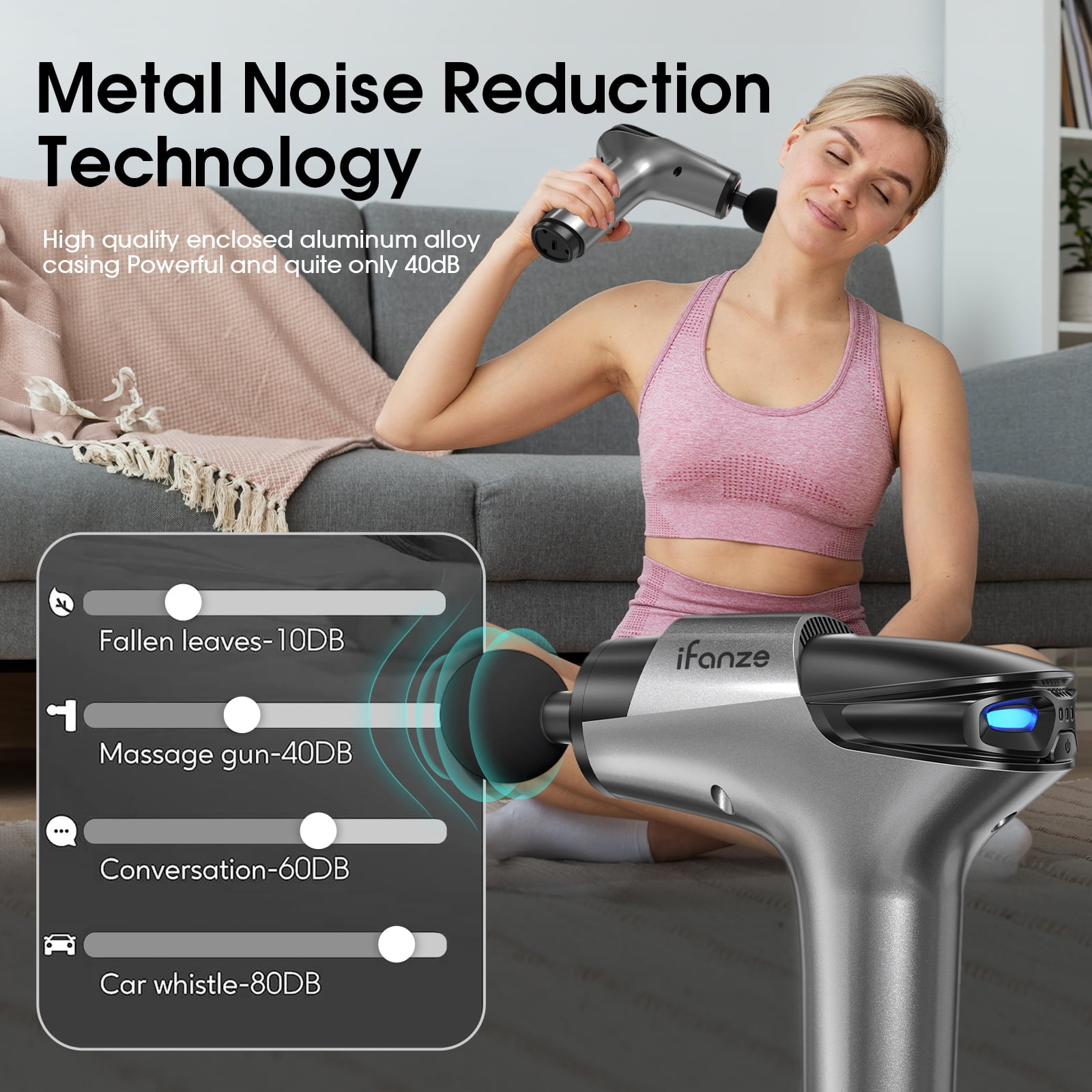 POSRUE DEEP TISSUE MASSAGE GUN WITH 5 SPEEDS & 8 HEADS, GRAY