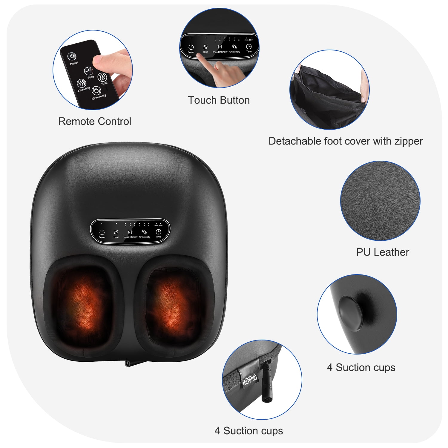 Renpho Shiatsu Foot Massager with Heat | Boost Blood Circulation | Fits Up to Size 11 | Black