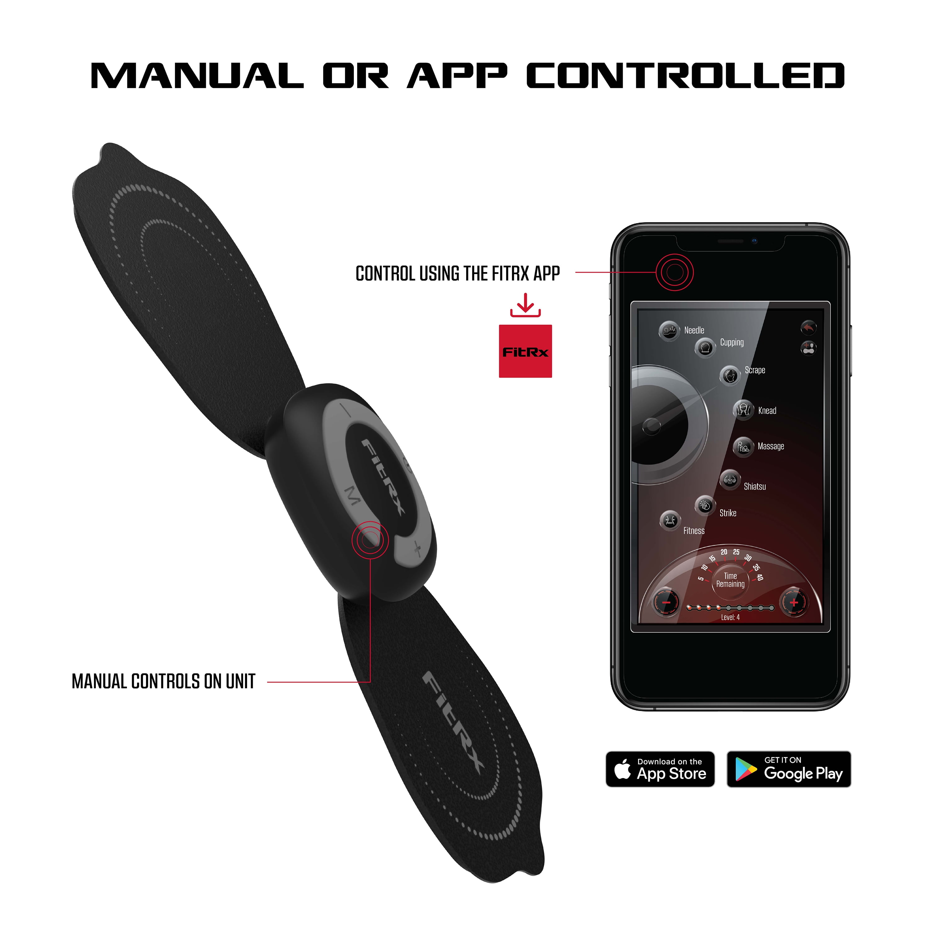 FitRx Electrode Wireless Massager - Rechargeable TENS Unit with App Control