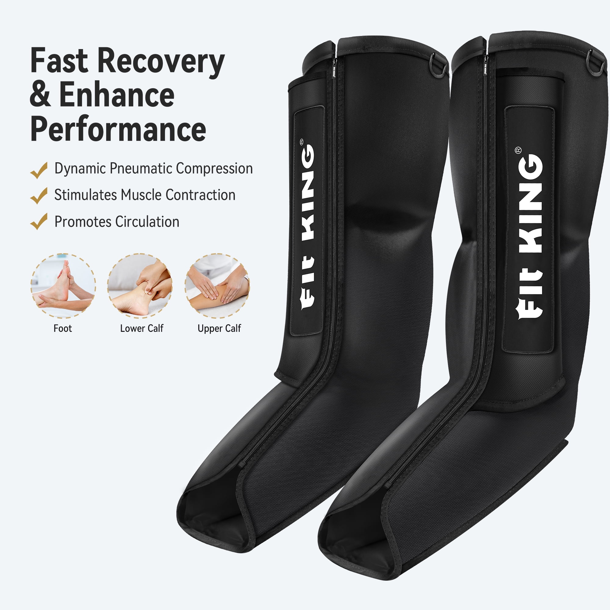 FIT KING LEG MASSAGER: FOOT & CALF RECOVERY, AIR COMPRESSION SYSTEM - FSA/HSA ELIGIBLE