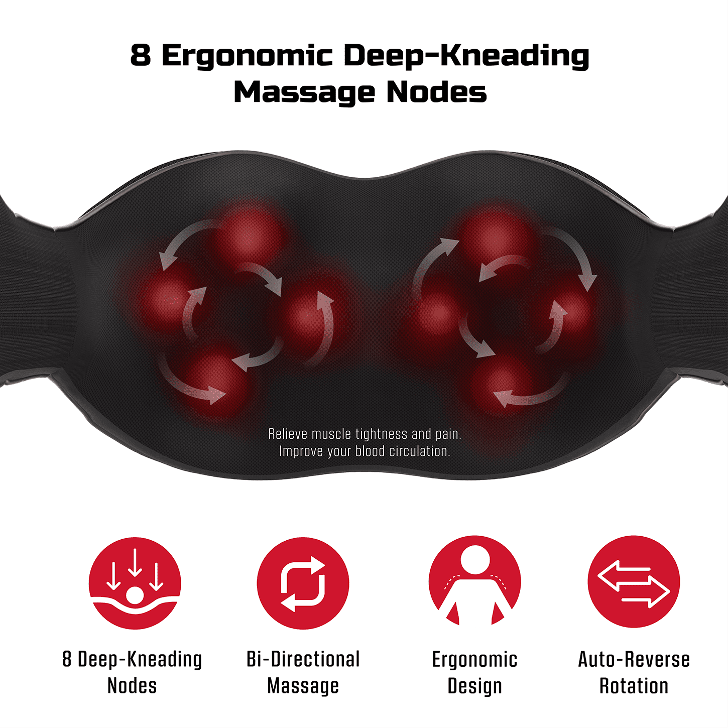 Fitrx Wireless Shiatsu Massager for Shoulders, Back & Neck with Heat, USB Rechargeable, Black