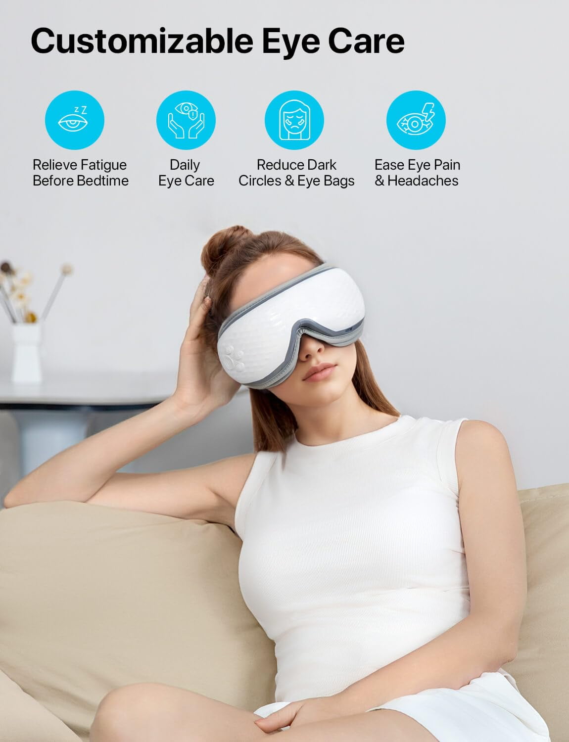 ALLJOY EYE MASSAGER WITH HEAT, BLUETOOTH, COMPRESSION - RELIEF FOR MIGRAINES, EYE STRAIN - IDEAL GIFT