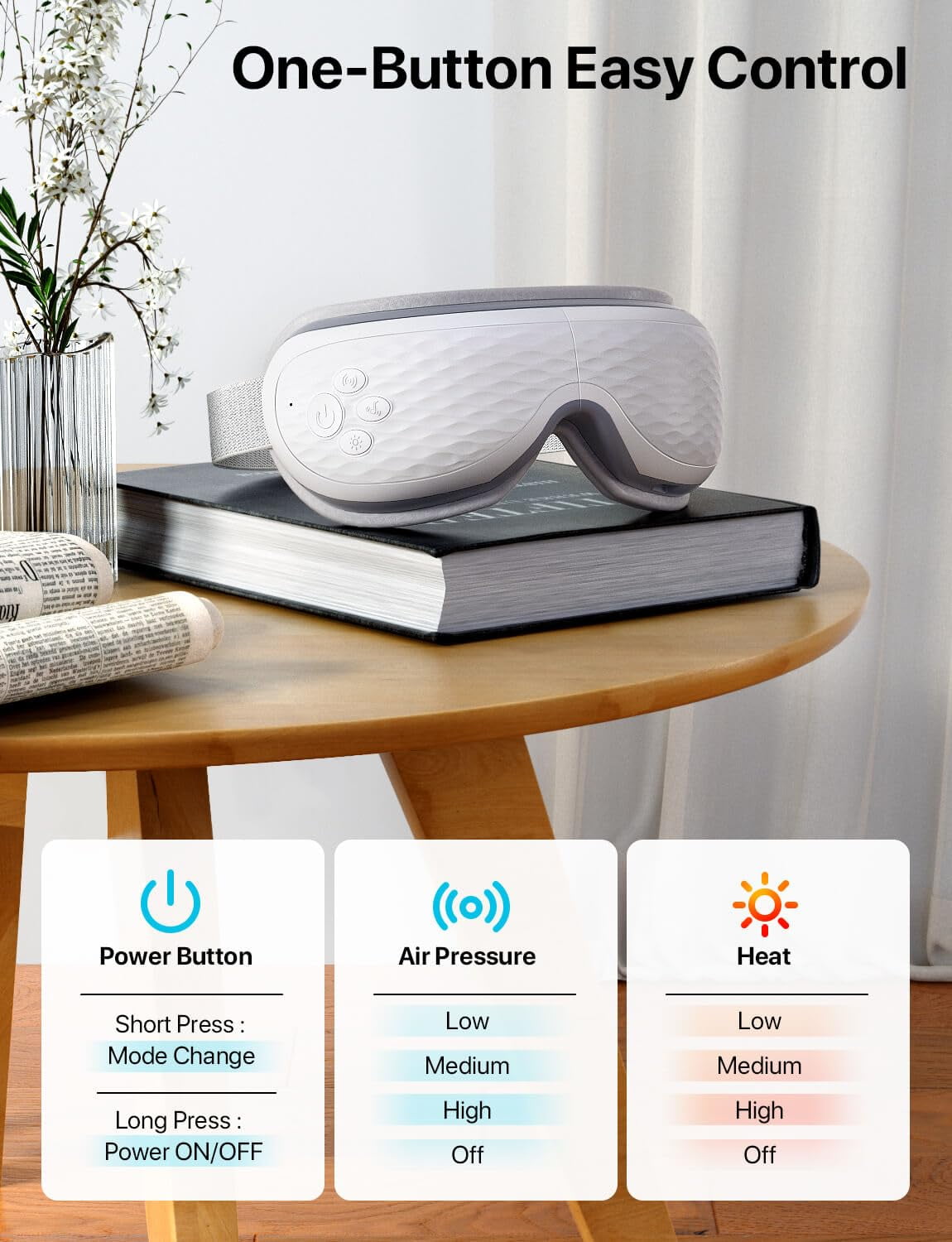 ALLJOY EYE MASSAGER WITH HEAT, BLUETOOTH, COMPRESSION - RELIEF FOR MIGRAINES, EYE STRAIN - IDEAL GIFT