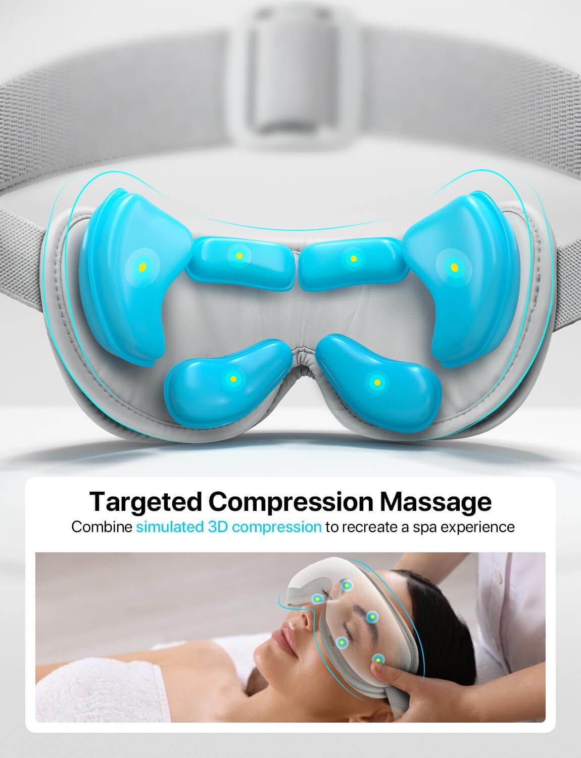 ALLJOY EYE MASSAGER WITH HEAT, BLUETOOTH, COMPRESSION - RELIEF FOR MIGRAINES, EYE STRAIN - IDEAL GIFT