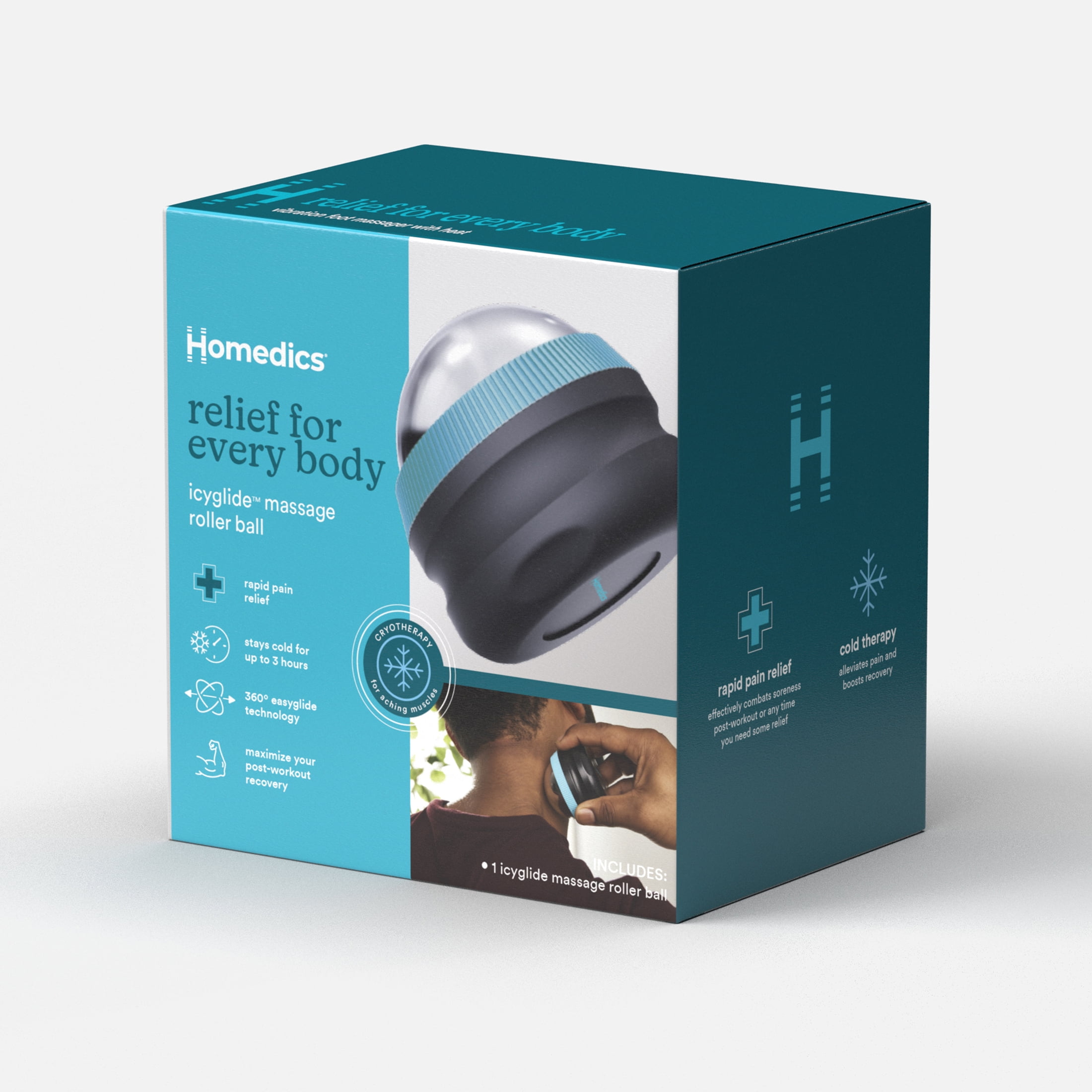 Homedics Small Icy-Glide Cold Therapy Massage Roller for Pain Relief, 2.56" Silver