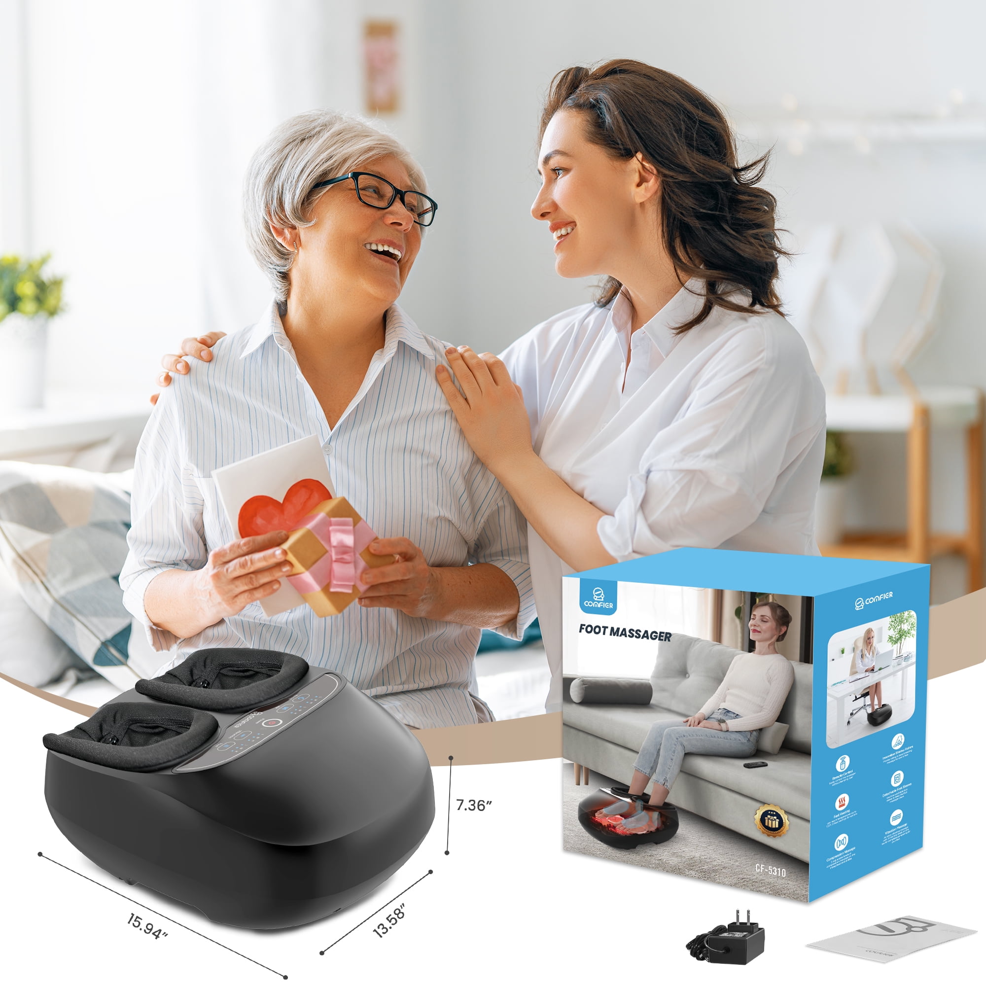 SHIATSU FOOT MASSAGER WITH HEAT FOR IMPROVED CIRCULATION, SIZE 13, BLACK - PERFECT GIFT