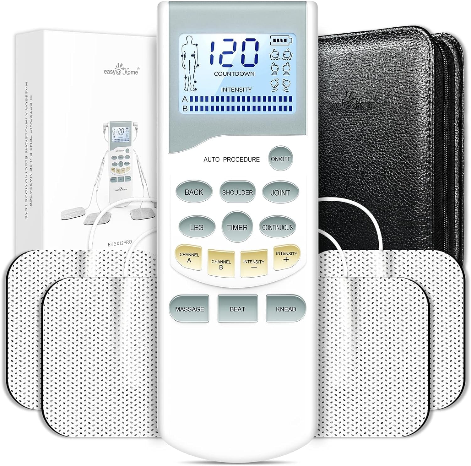 Easy@Home Rechargeable TENS Unit Muscle Stimulator Massager, 2-Output