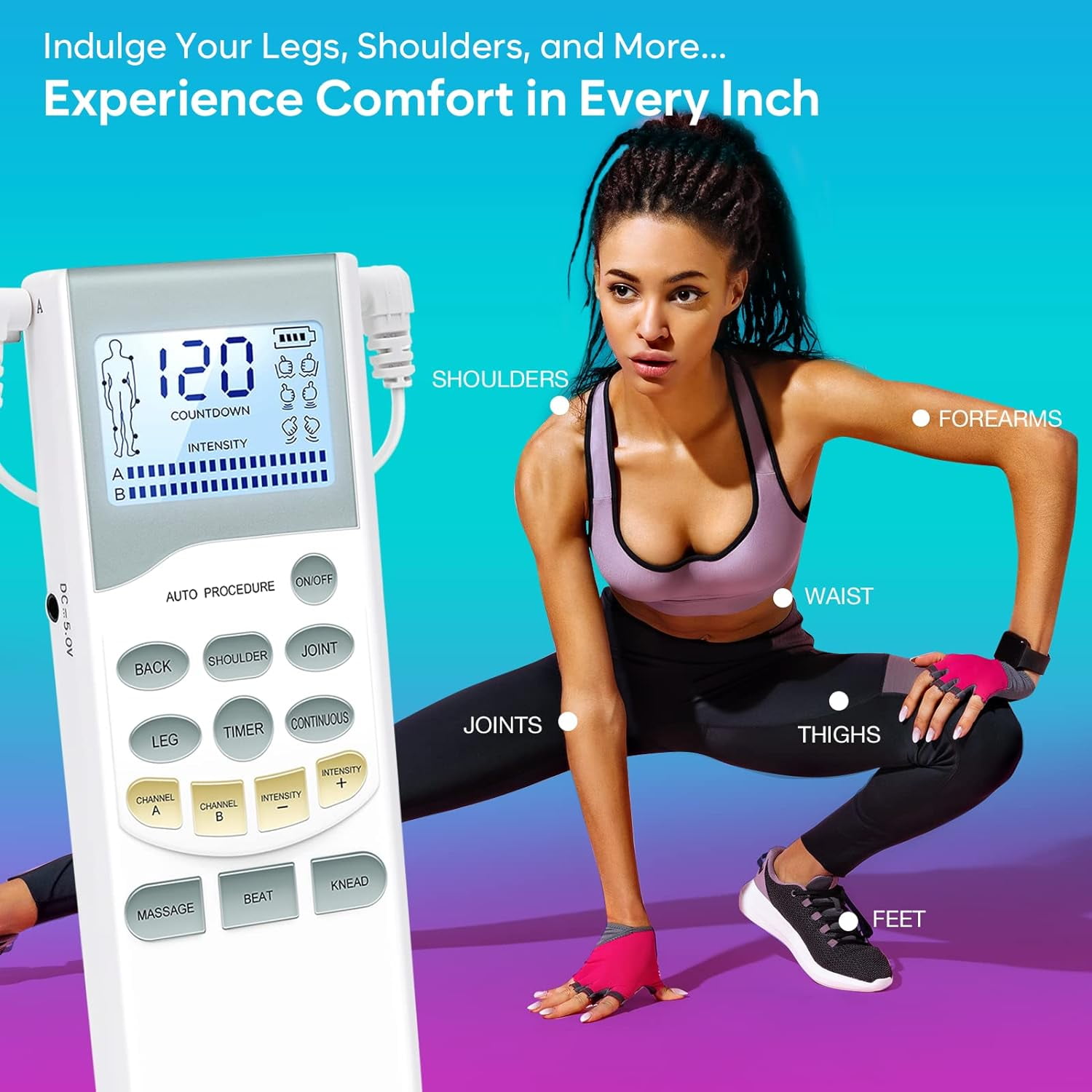 Easy@Home Rechargeable TENS Unit Muscle Stimulator Massager, 2-Output