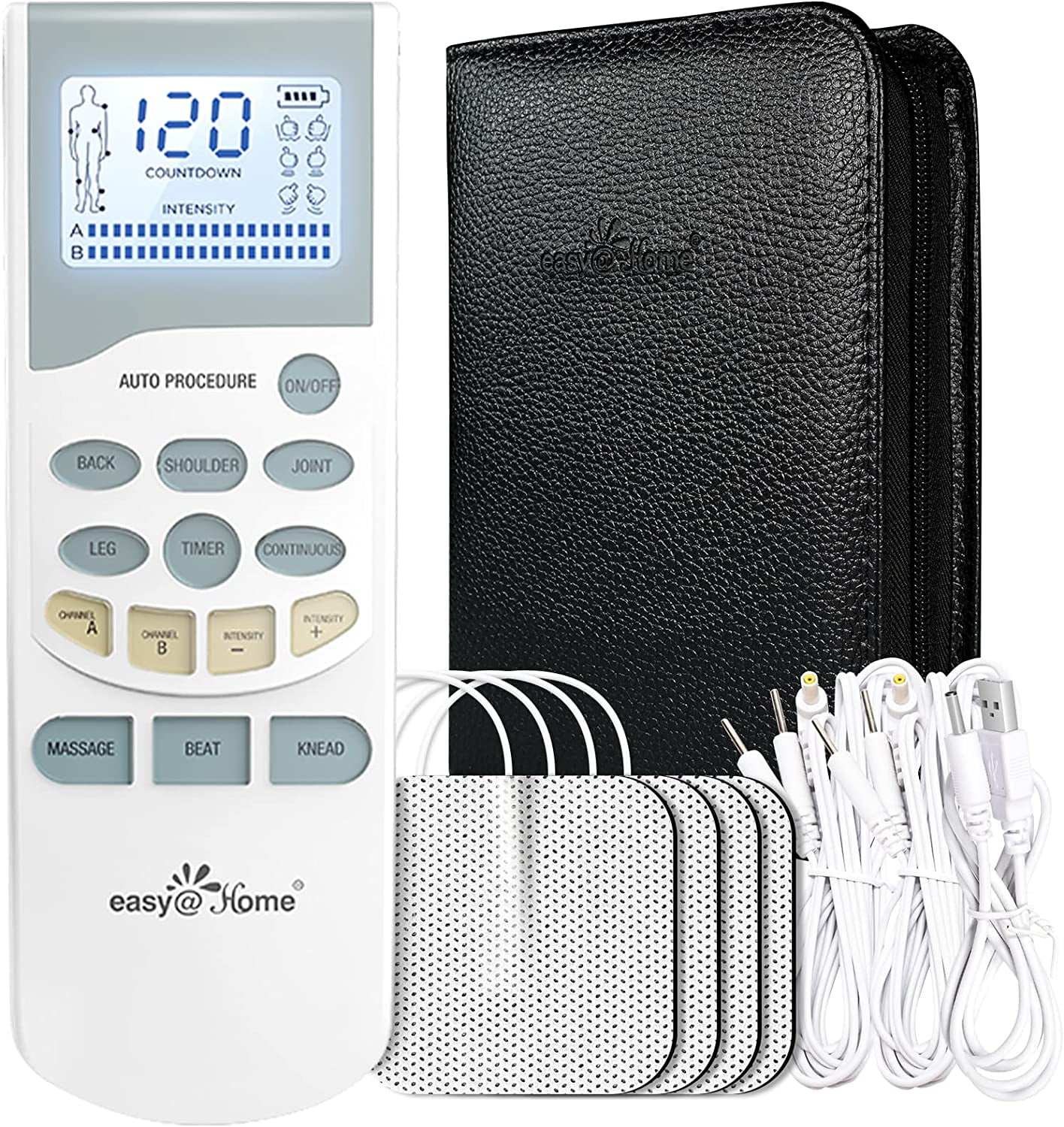 Easy@Home Rechargeable TENS Unit Muscle Stimulator Massager, 2-Output