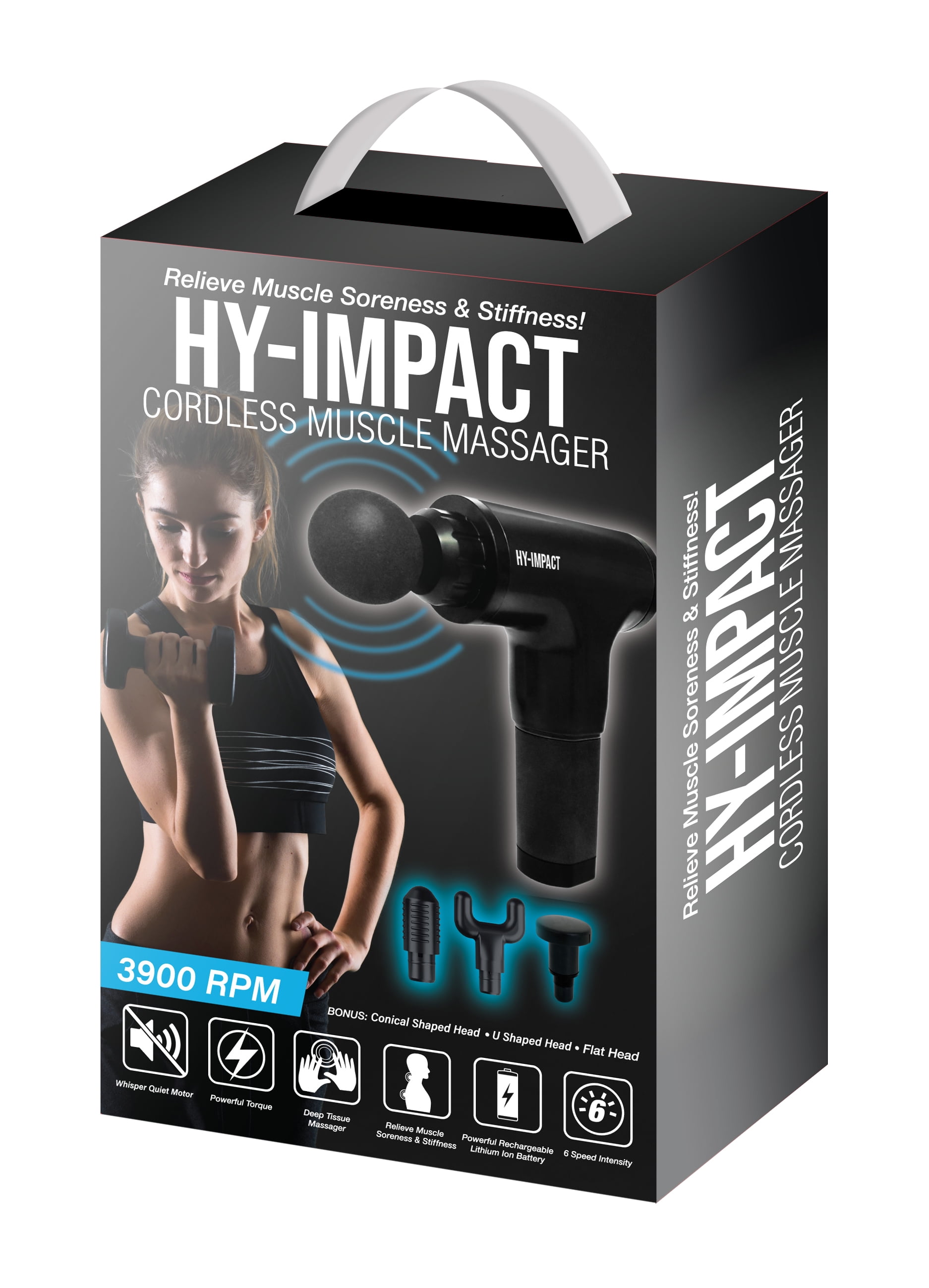 HY-IMPACT Cordless Muscle Massager with 4 Interchangeable Heads