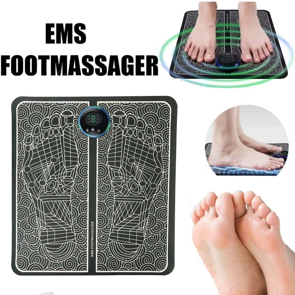 DERCLIVE PORTABLE EMS ELECTRIC FOOT MASSAGER MAT PAD USB LCD RECHARGEABLE - 6 MODES, 9 INTENSITY LEVELS - LEG RESHAPING FOR MEN WOMEN