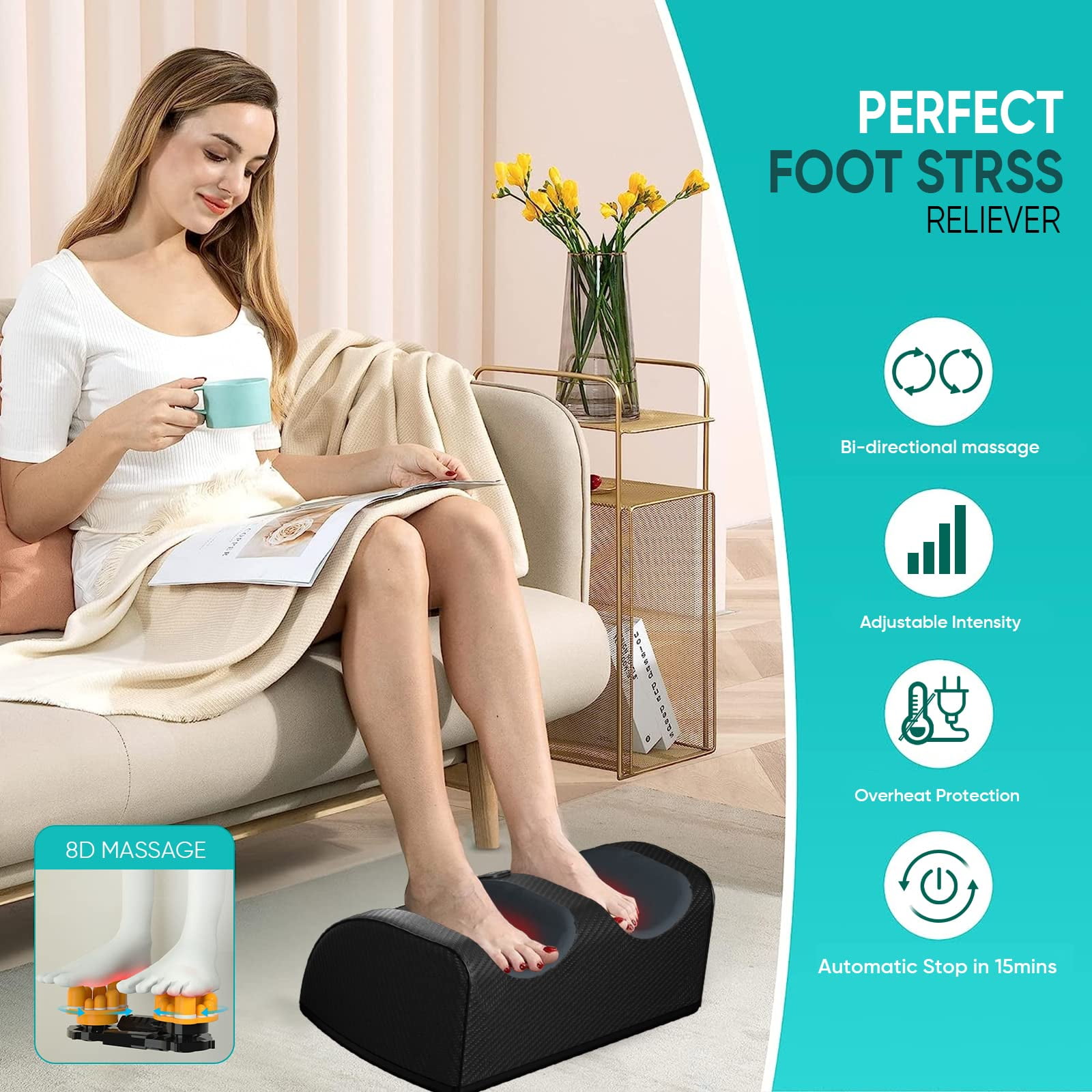 SUPERBEAUTY FOOT MASSAGER WITH HEAT, DEEP TISSUE MASSAGE FOR FEET AND CALVES - IDEAL GIFTS FOR PARENTS