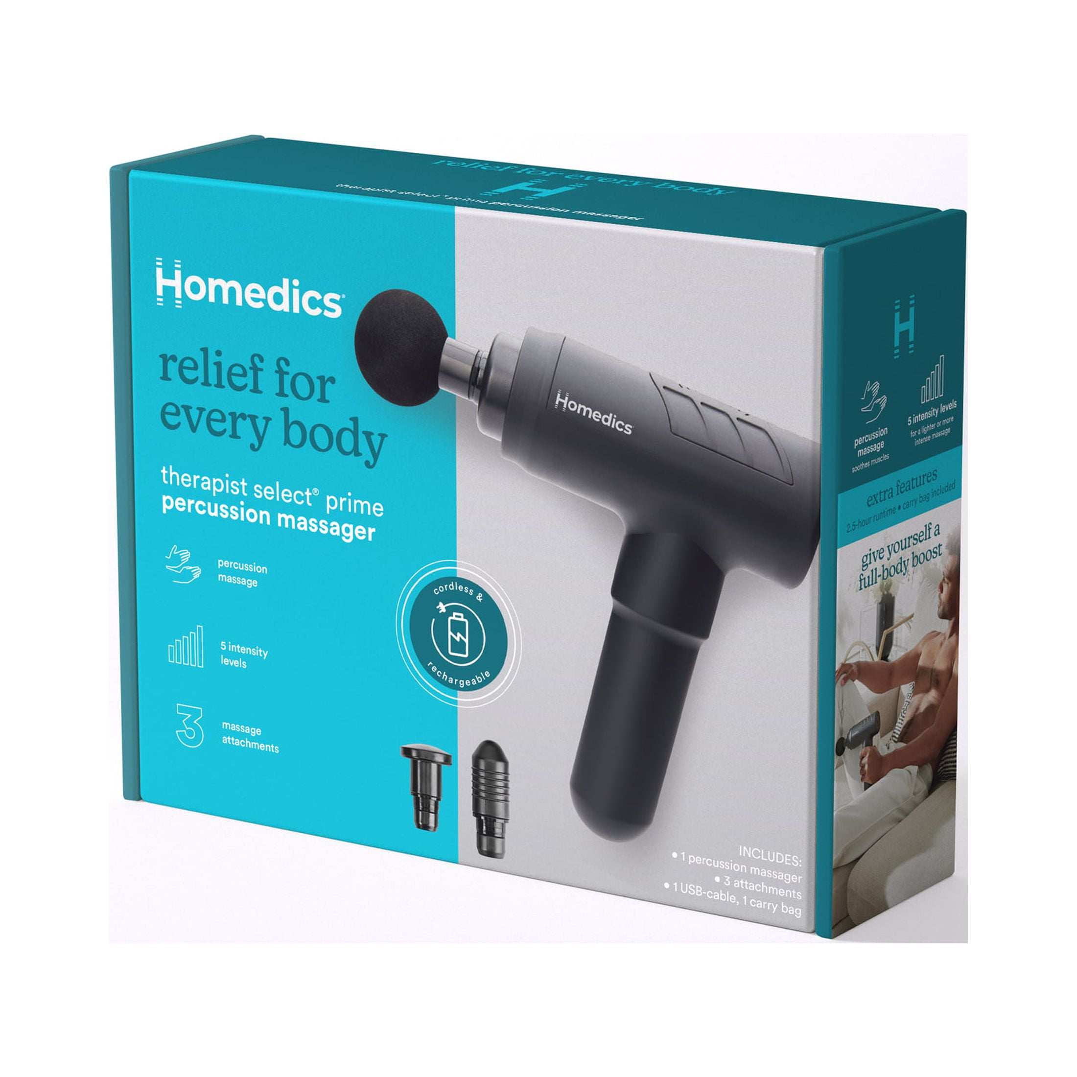 Homedics Rechargeable Percussion Massage Gun for Deep Tissue Therapy