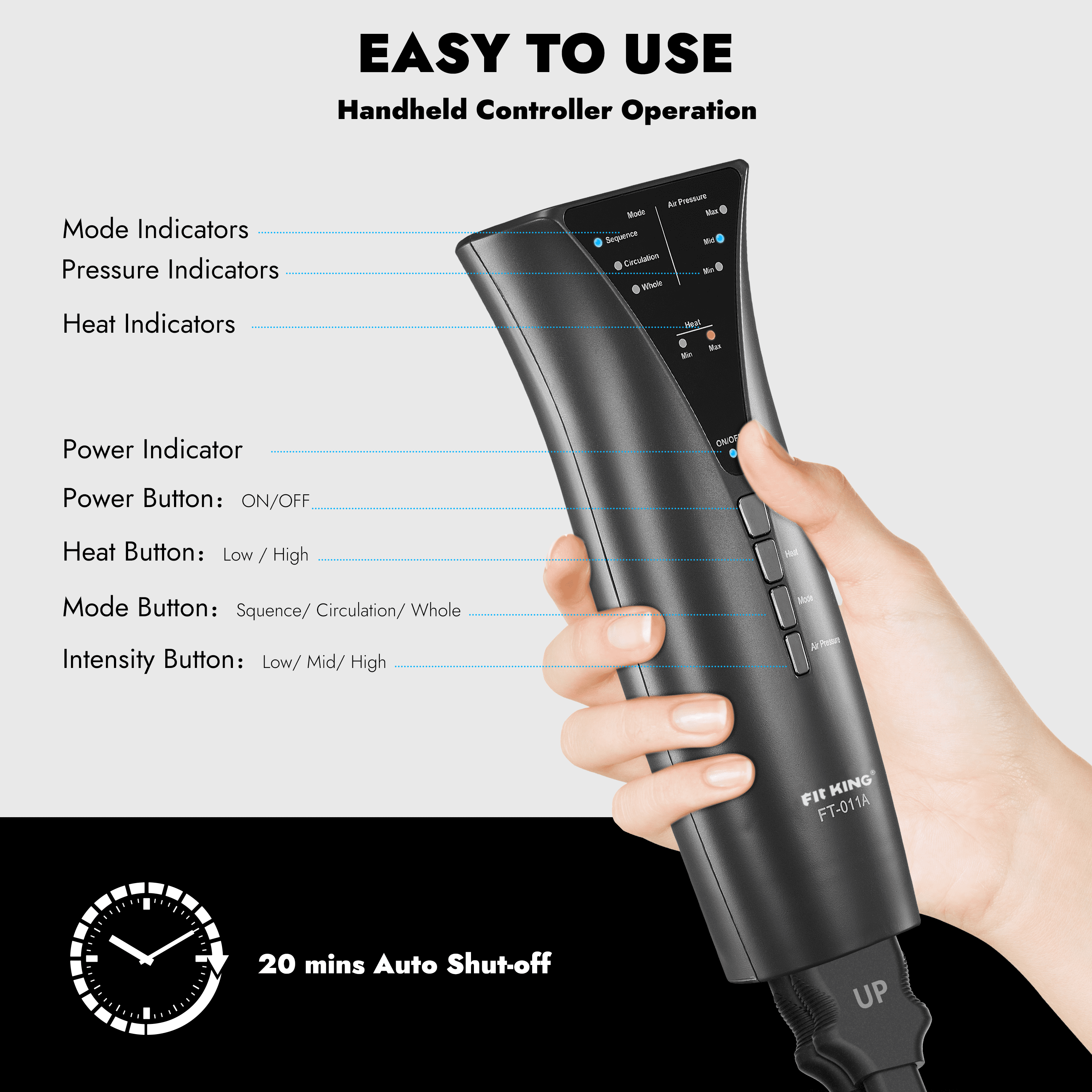 FIT KING FOOT AND LEG MASSAGER WITH KNEE HEAT, HAND CONTROLLER, MULTIPLE MASSAGE MODES - RELAX MUSCLES, FSA/HSA ELIGIBLE'