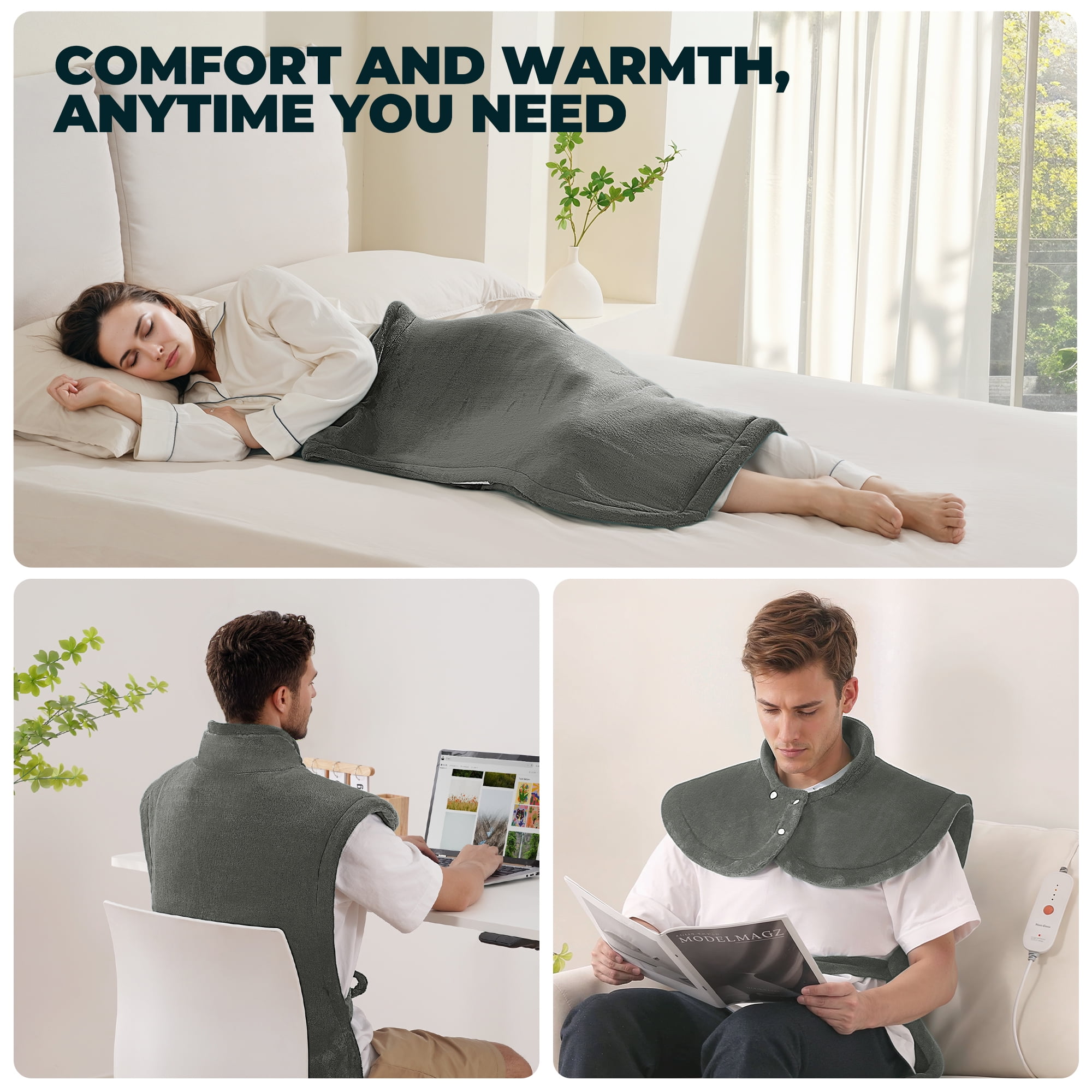 MAXKARE EXTRA LARGE FLANNEL HEATING PAD FOR FULL BODY STRESS RELIEF, GRAY (24"X40")