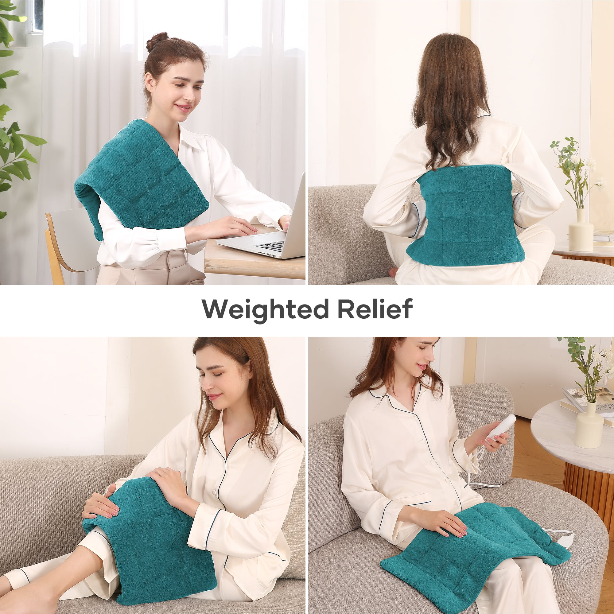 MAXKARE WEIGHTED HEATING PAD - BACK STRESS RELIEF, 6 HEAT LEVELS, 3 TIME SETTINGS 12"×24" - LIGHT BLUE
