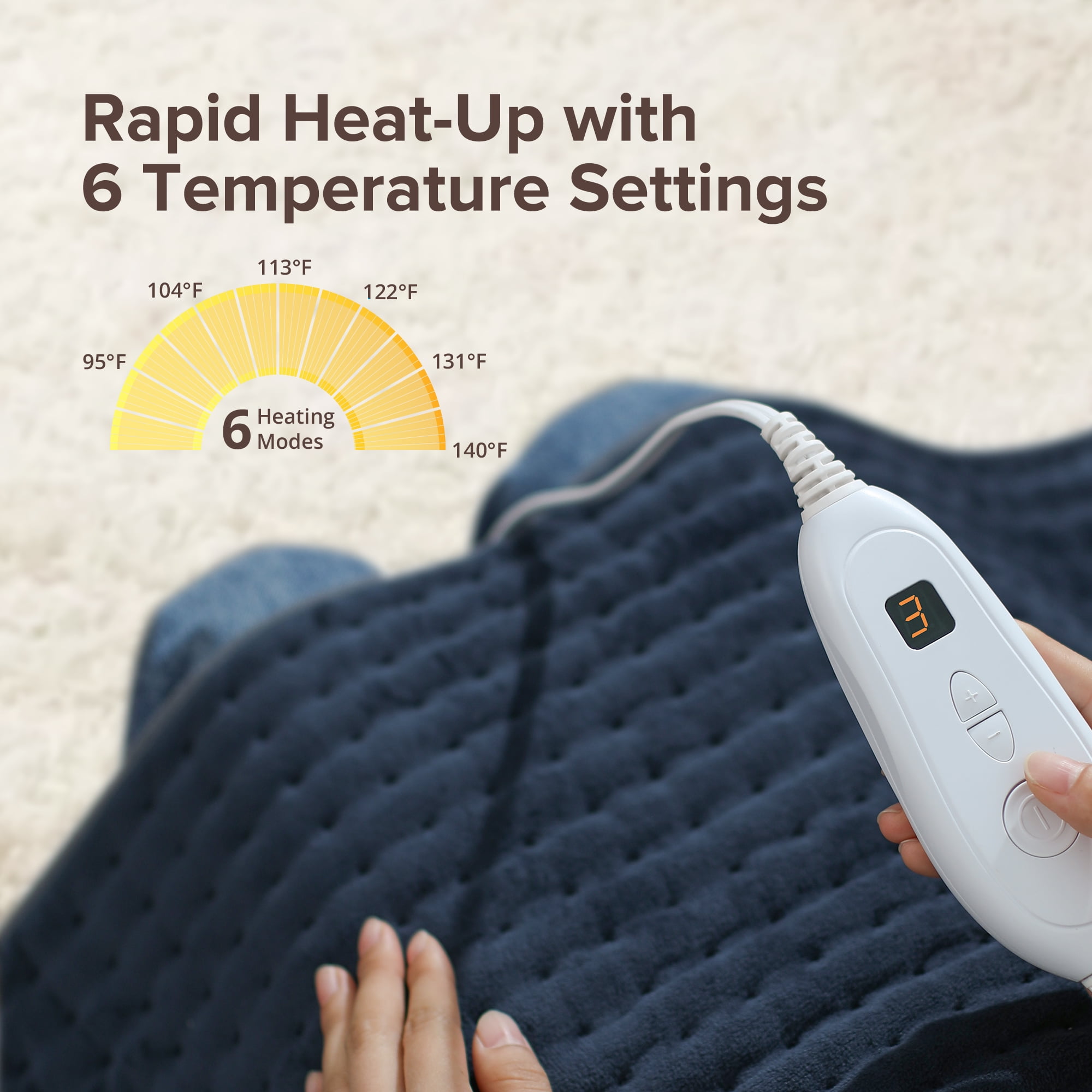 Sable XXX-Large Heating Pad for Back Relief, 33" X 17", 6 Heat Settings, Auto-Off - Machine Washable
