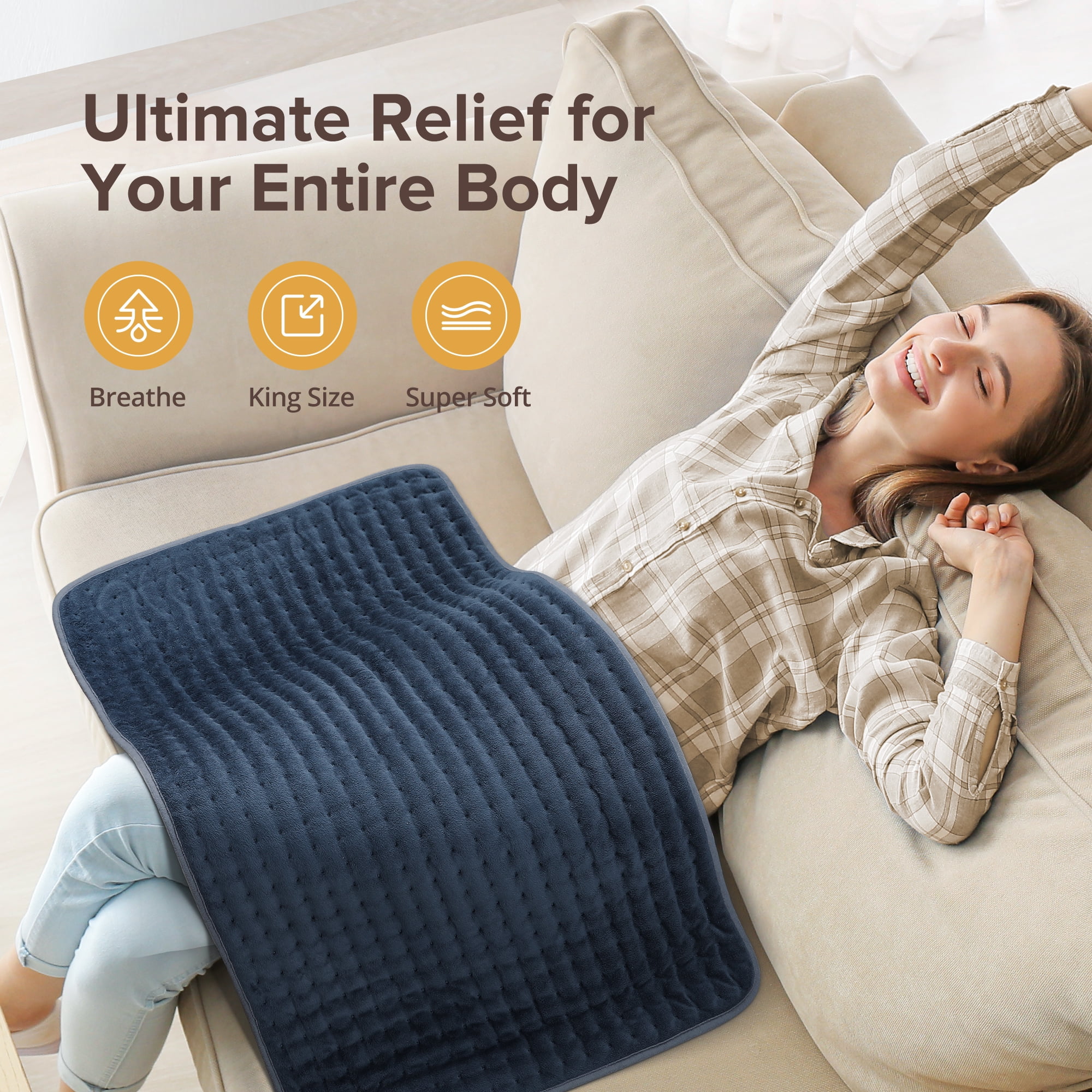 Sable XXX-Large Heating Pad for Back Relief, 33" X 17", 6 Heat Settings, Auto-Off - Machine Washable