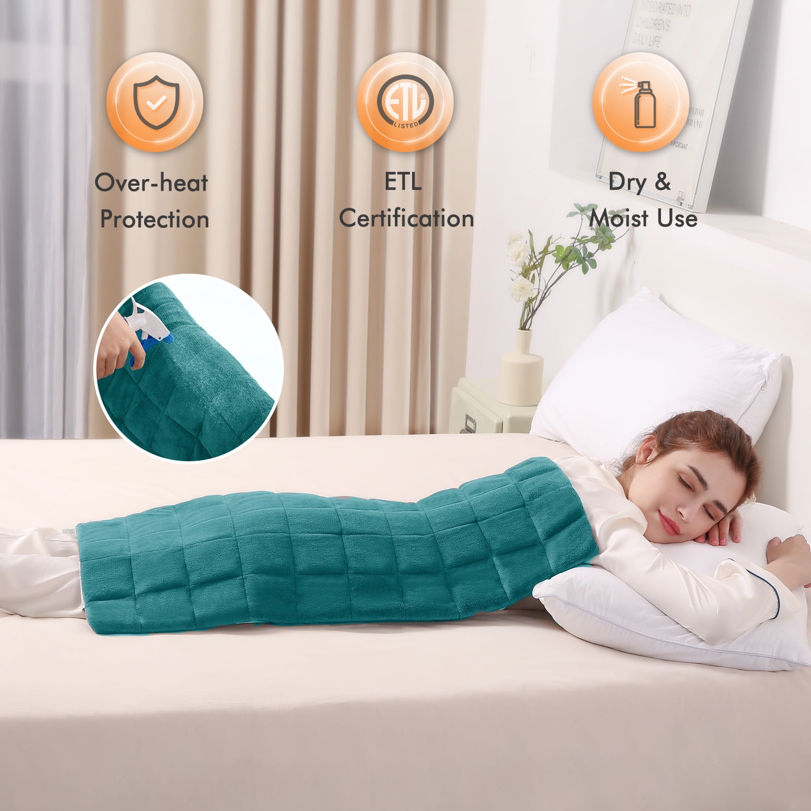 MAXKARE XL WEIGHTED HEATING PAD 33"X18", 6 HEAT LEVELS, 3 TIMER SETTINGS - BACK NECK SHOULDER PAIN RELIEF, LIGHT BLUE