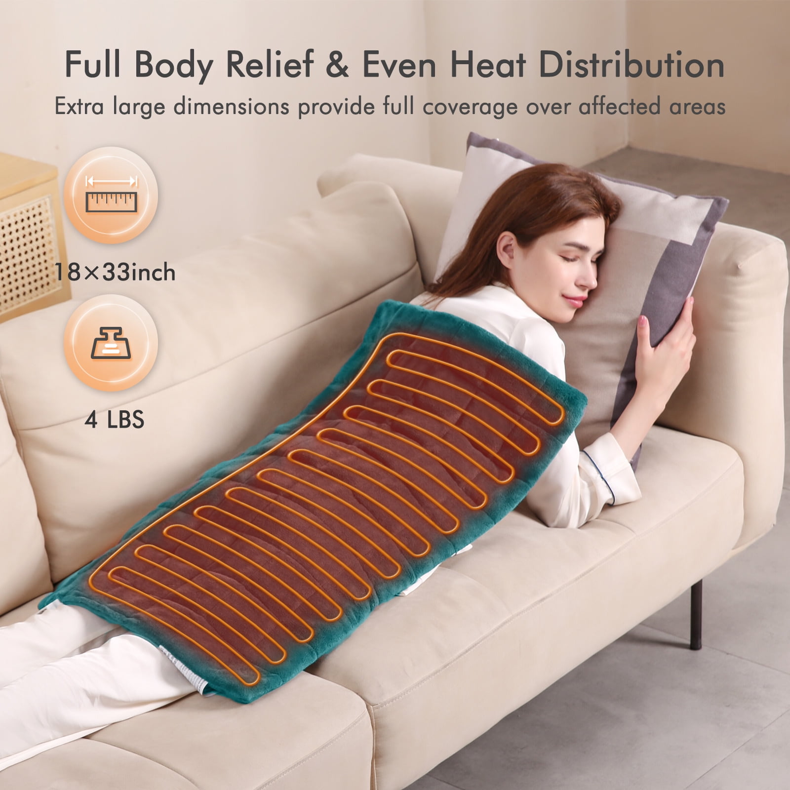 MAXKARE XL WEIGHTED HEATING PAD 33"X18", 6 HEAT LEVELS, 3 TIMER SETTINGS - BACK NECK SHOULDER PAIN RELIEF, LIGHT BLUE