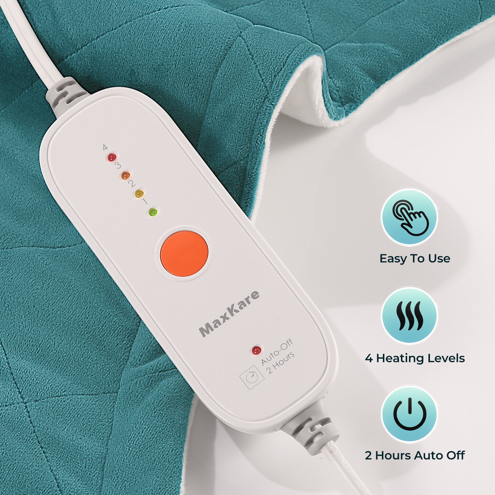MaxKare Extra Large MaxKare Heating Pad - 24"x40" Crystal Soft - 4 Heat Settings - Auto Shut-off - Stress Relief - Green & White