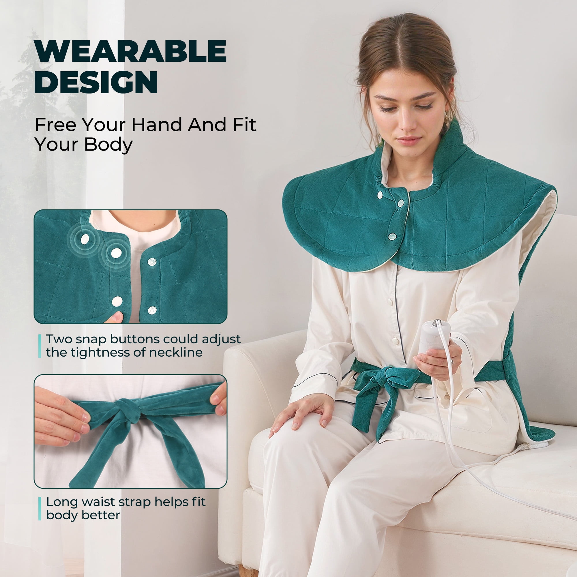 MaxKare Extra Large MaxKare Heating Pad - 24"x40" Crystal Soft - 4 Heat Settings - Auto Shut-off - Stress Relief - Green & White
