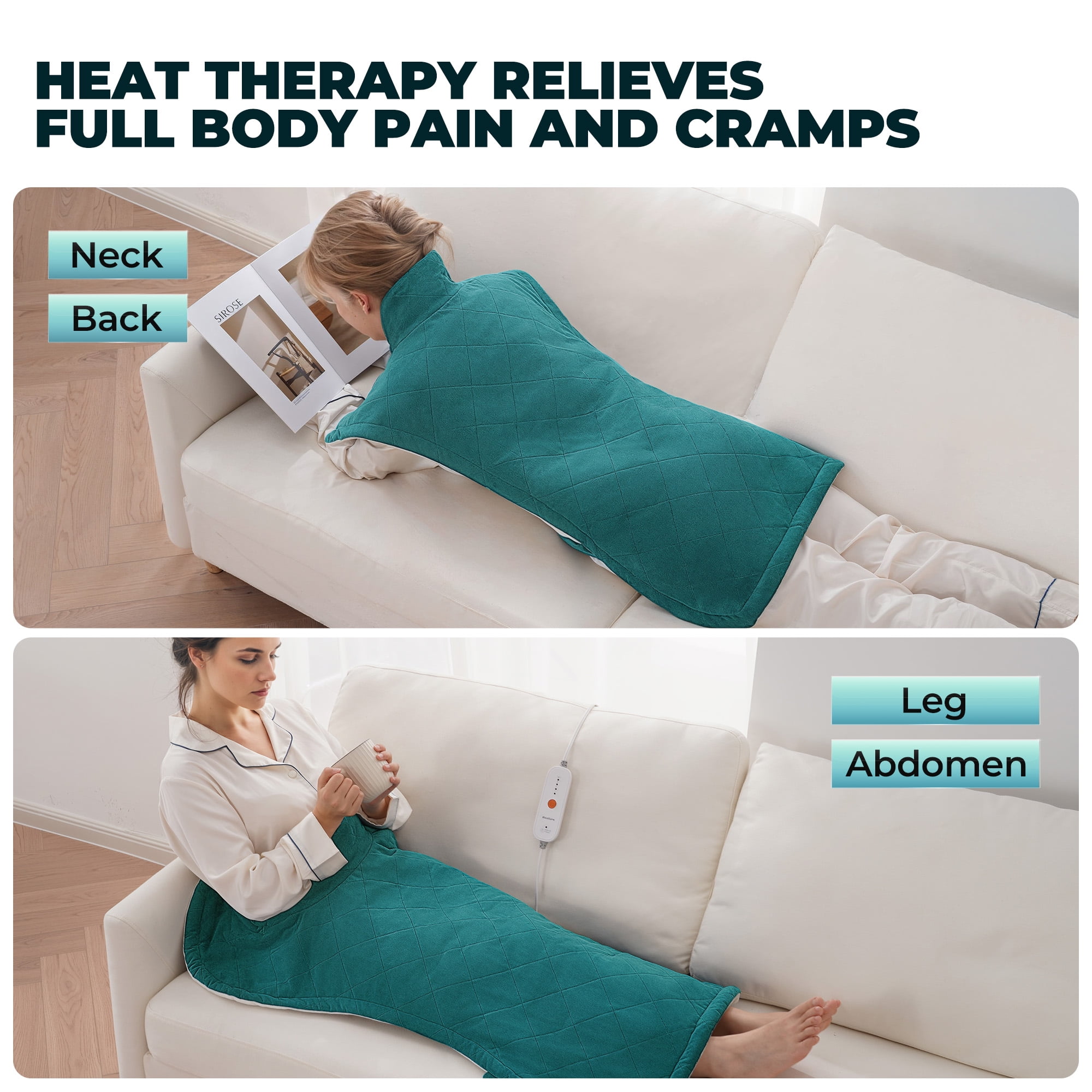 MaxKare Extra Large MaxKare Heating Pad - 24"x40" Crystal Soft - 4 Heat Settings - Auto Shut-off - Stress Relief - Green & White
