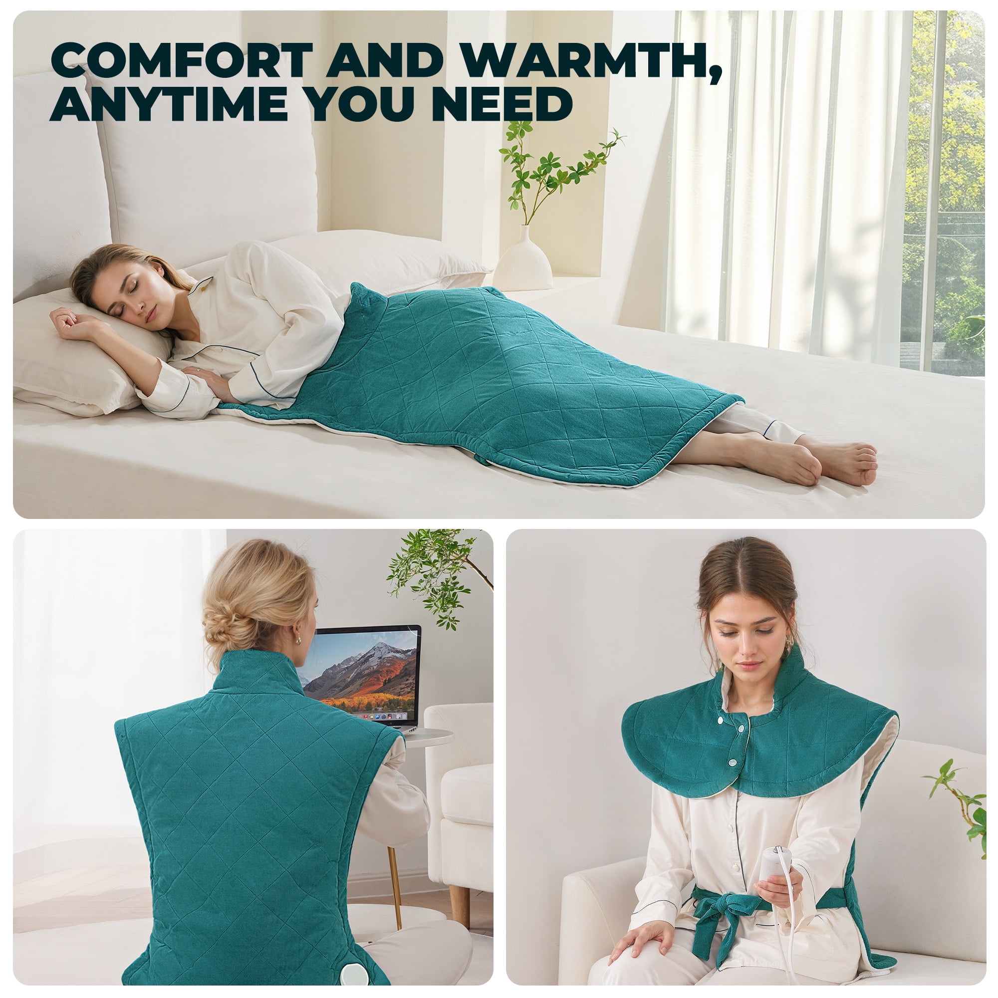 MaxKare Extra Large MaxKare Heating Pad - 24"x40" Crystal Soft - 4 Heat Settings - Auto Shut-off - Stress Relief - Green & White