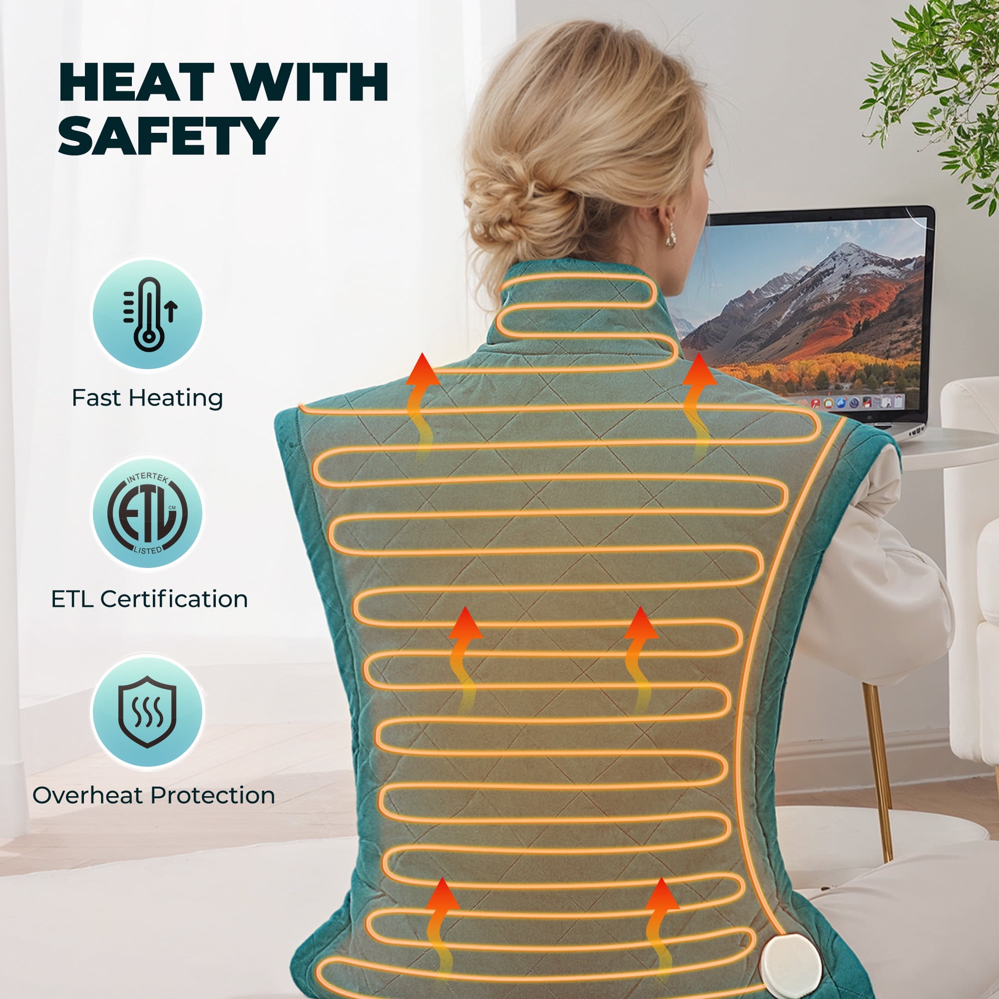 MaxKare Extra Large MaxKare Heating Pad - 24"x40" Crystal Soft - 4 Heat Settings - Auto Shut-off - Stress Relief - Green & White