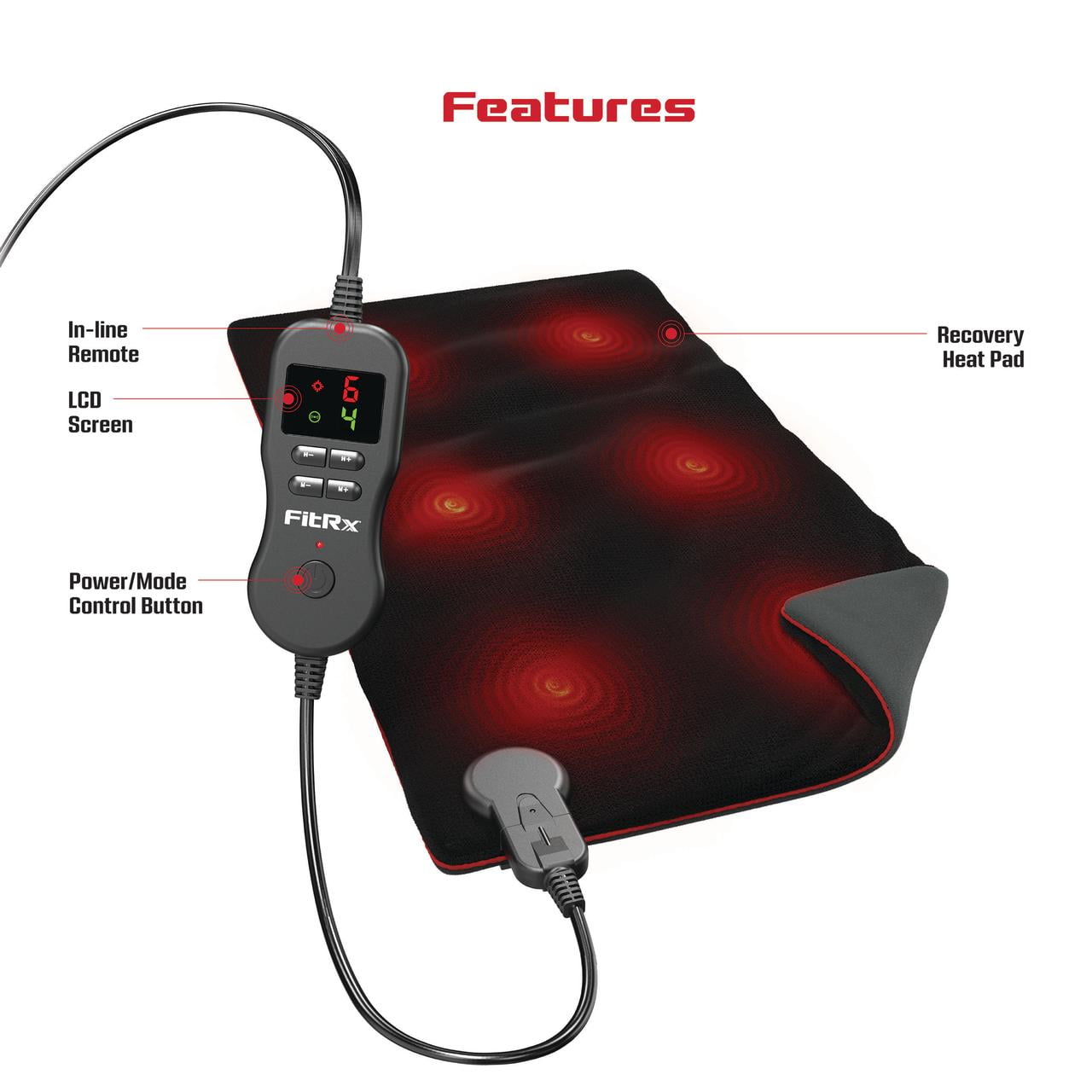 FitRx Recovery Heat Plus 4lbs Weighted Electric Heating Pad for Back Pain Relief, 12x24in