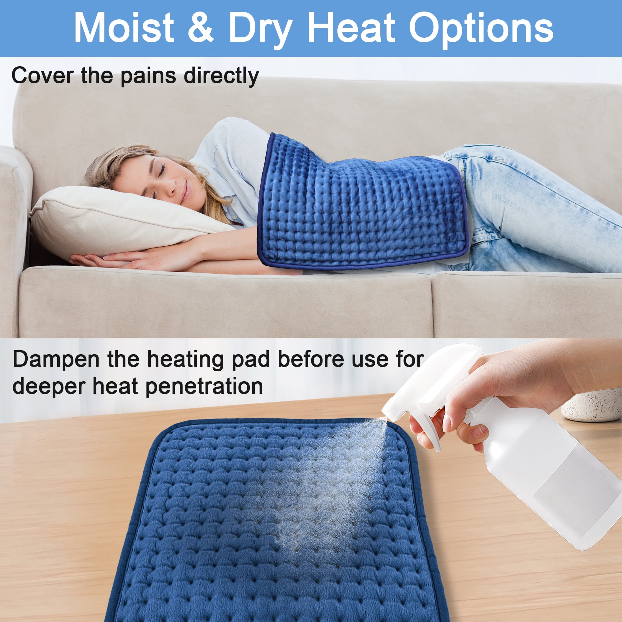 HOMLIXRY XXXL ELECTRIC HEATING PAD FOR PAIN RELIEF - 17" X 33", 10 HEAT SETTINGS, AUTO SHUT OFF - BLUE