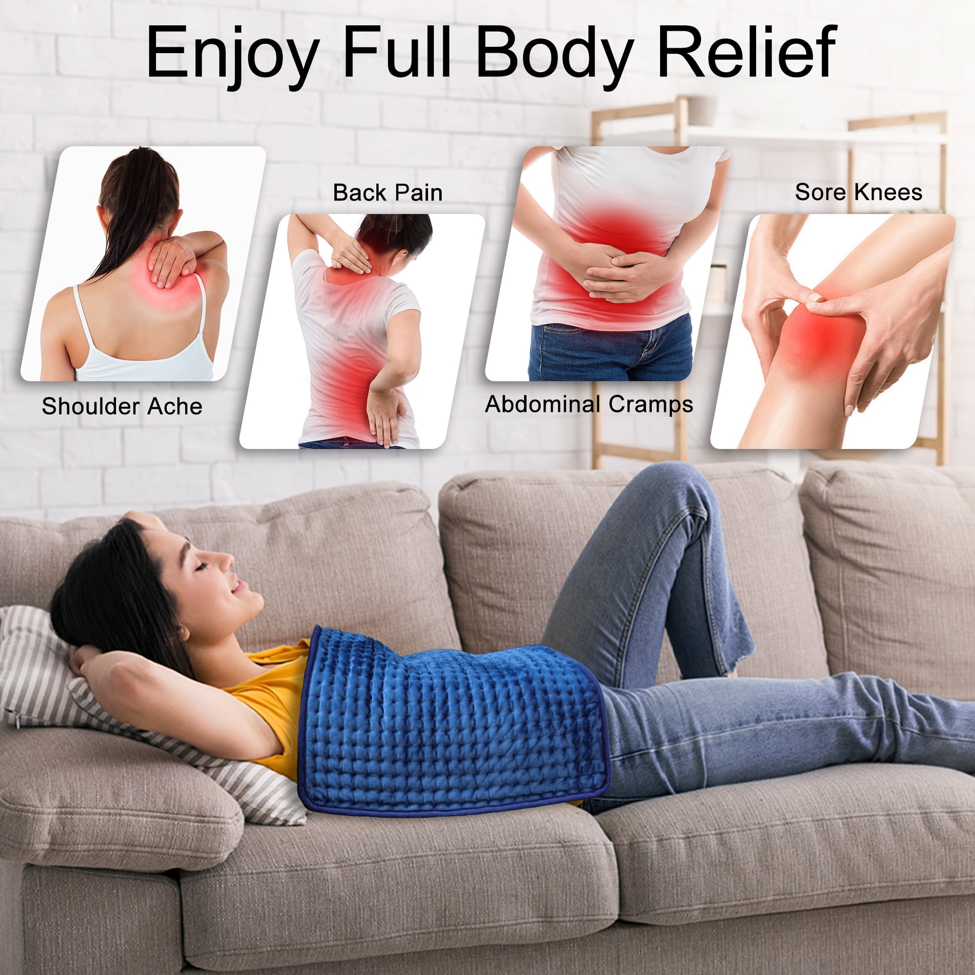HOMLIXRY XXXL ELECTRIC HEATING PAD FOR PAIN RELIEF - 17" X 33", 10 HEAT SETTINGS, AUTO SHUT OFF - BLUE