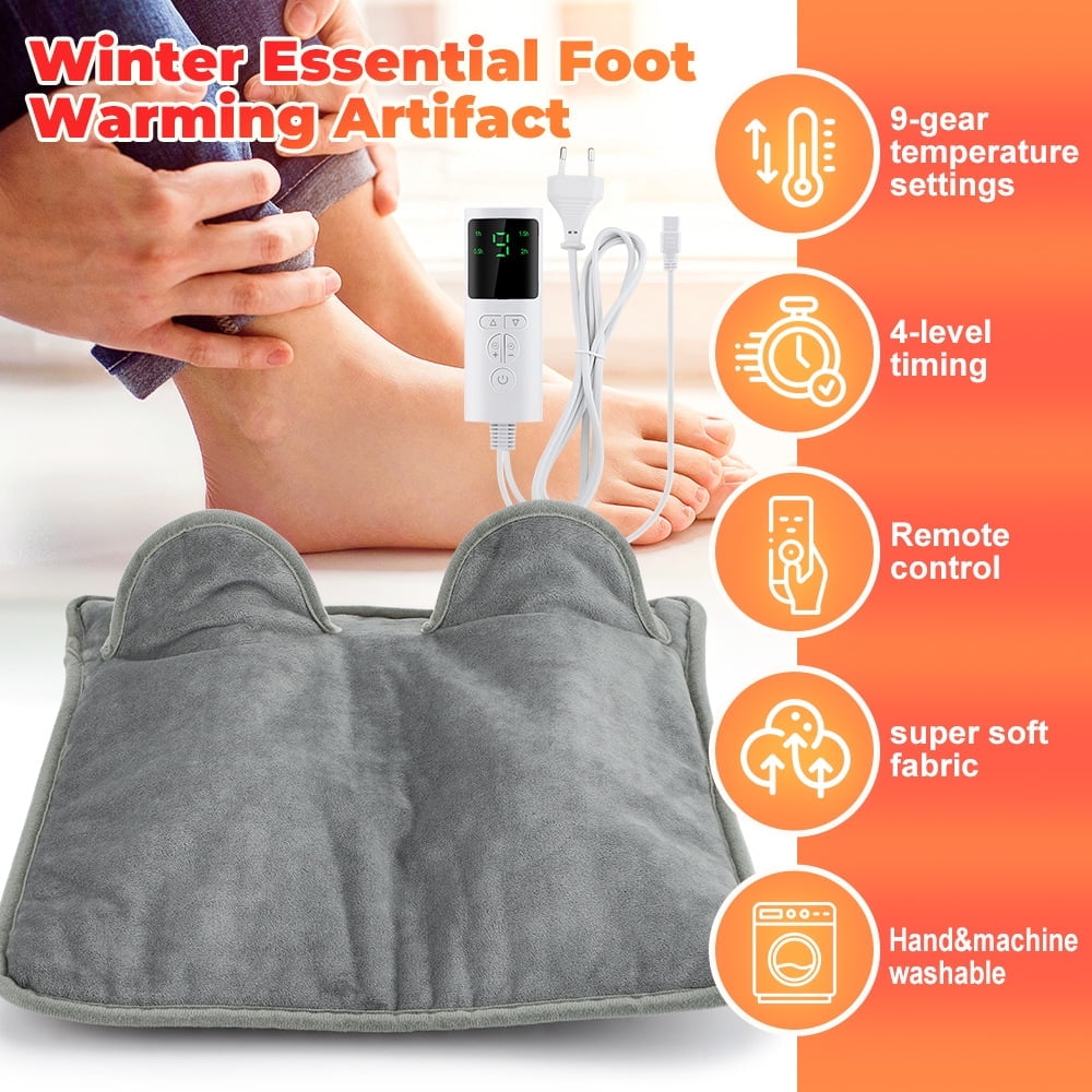 HECHOVINEN ELECTRIC HEATED FOOT WARMERS FOR WOMEN AND MEN, FAST HEATING PAD WITH TIMER, WASHABLE - 15.74" X 15.55"